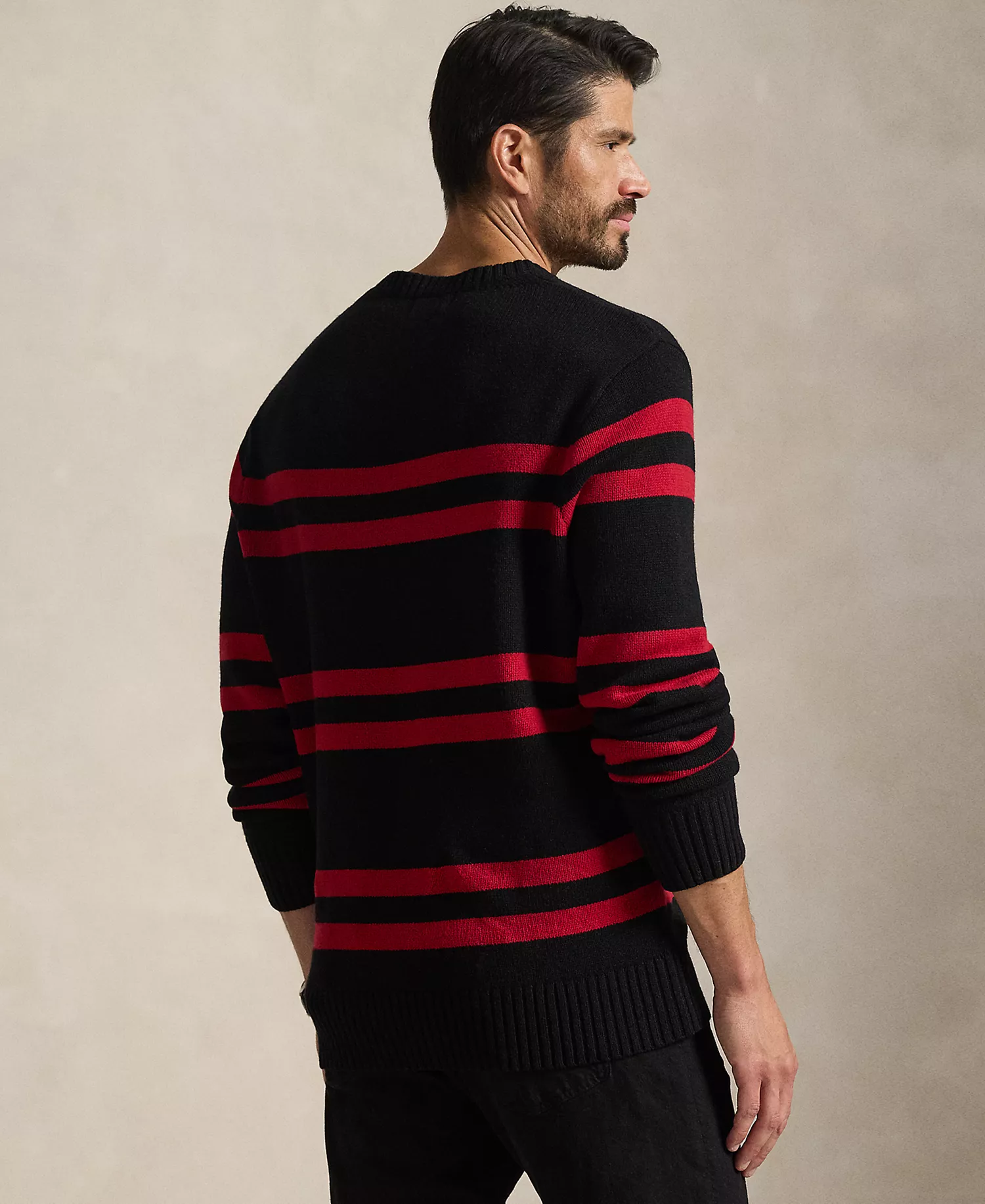 Men's Big & Tall Long-Sleeve Striped Sweater - Polo Black Combo - XLT