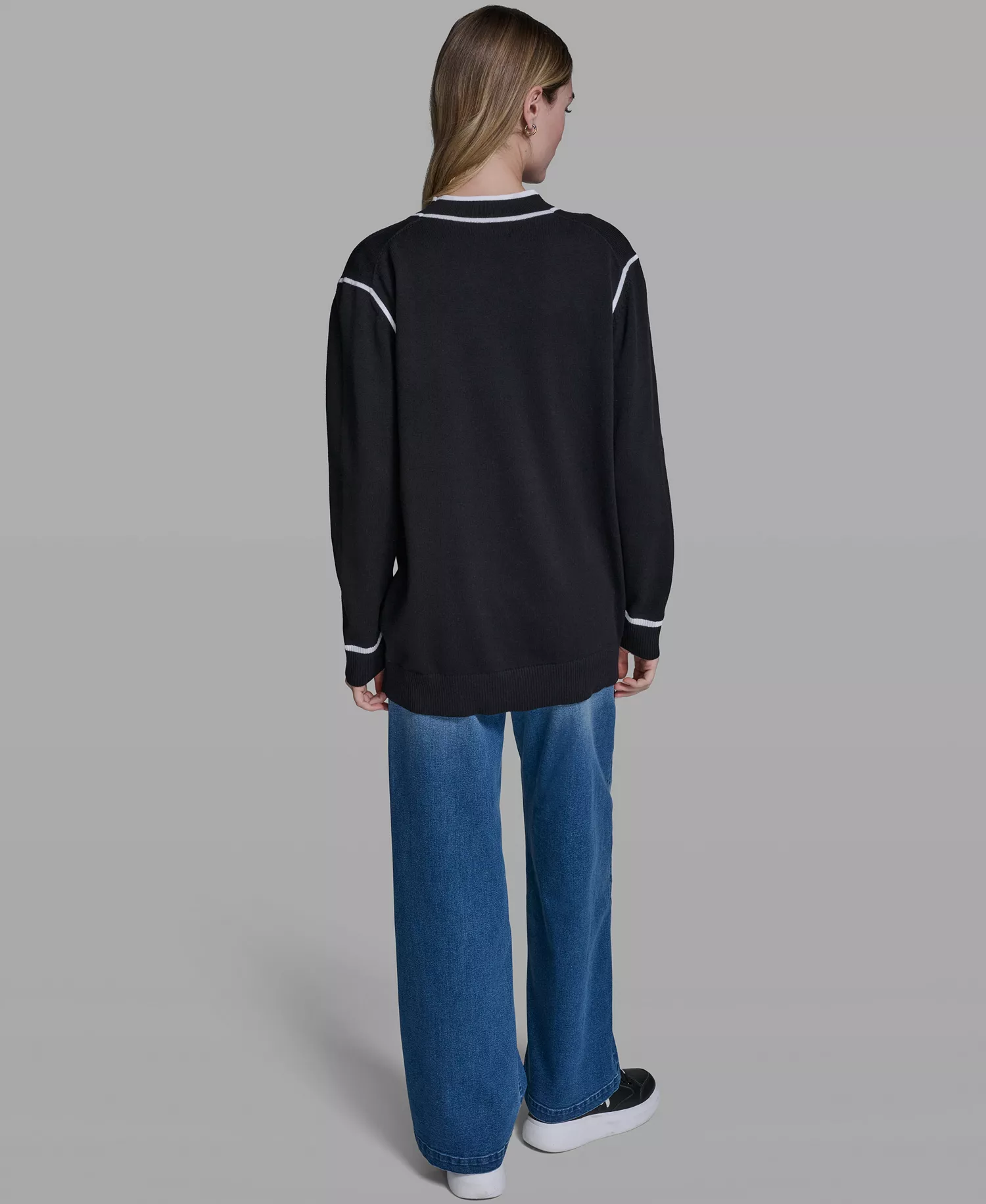 Women's Long-Sleeve Varsity Cardigan - Black - L