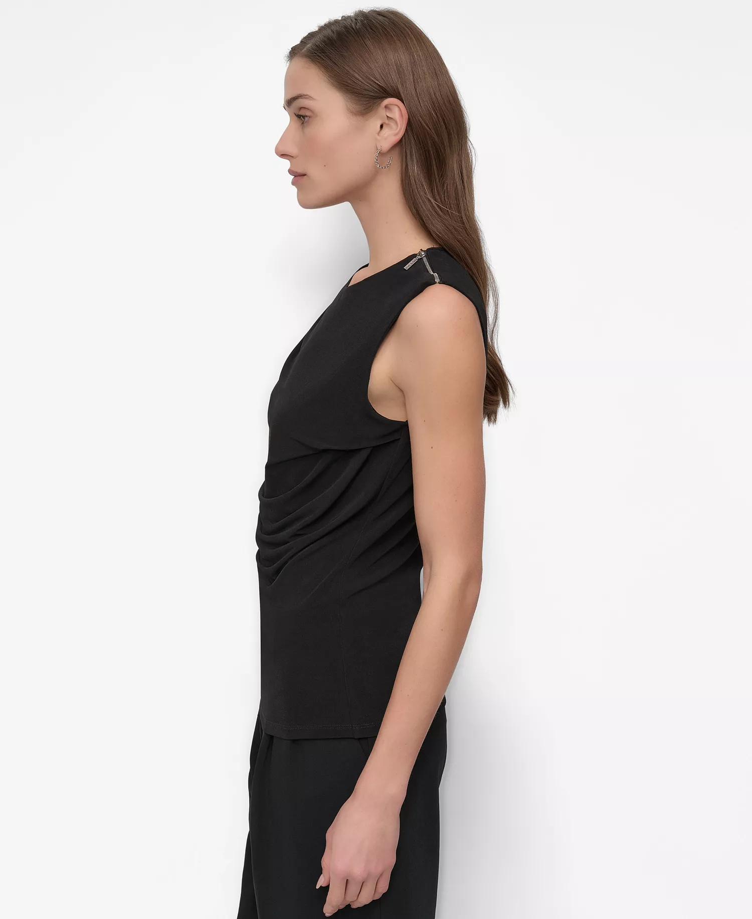 Petite Draped Sleeveless Top - Black - PL