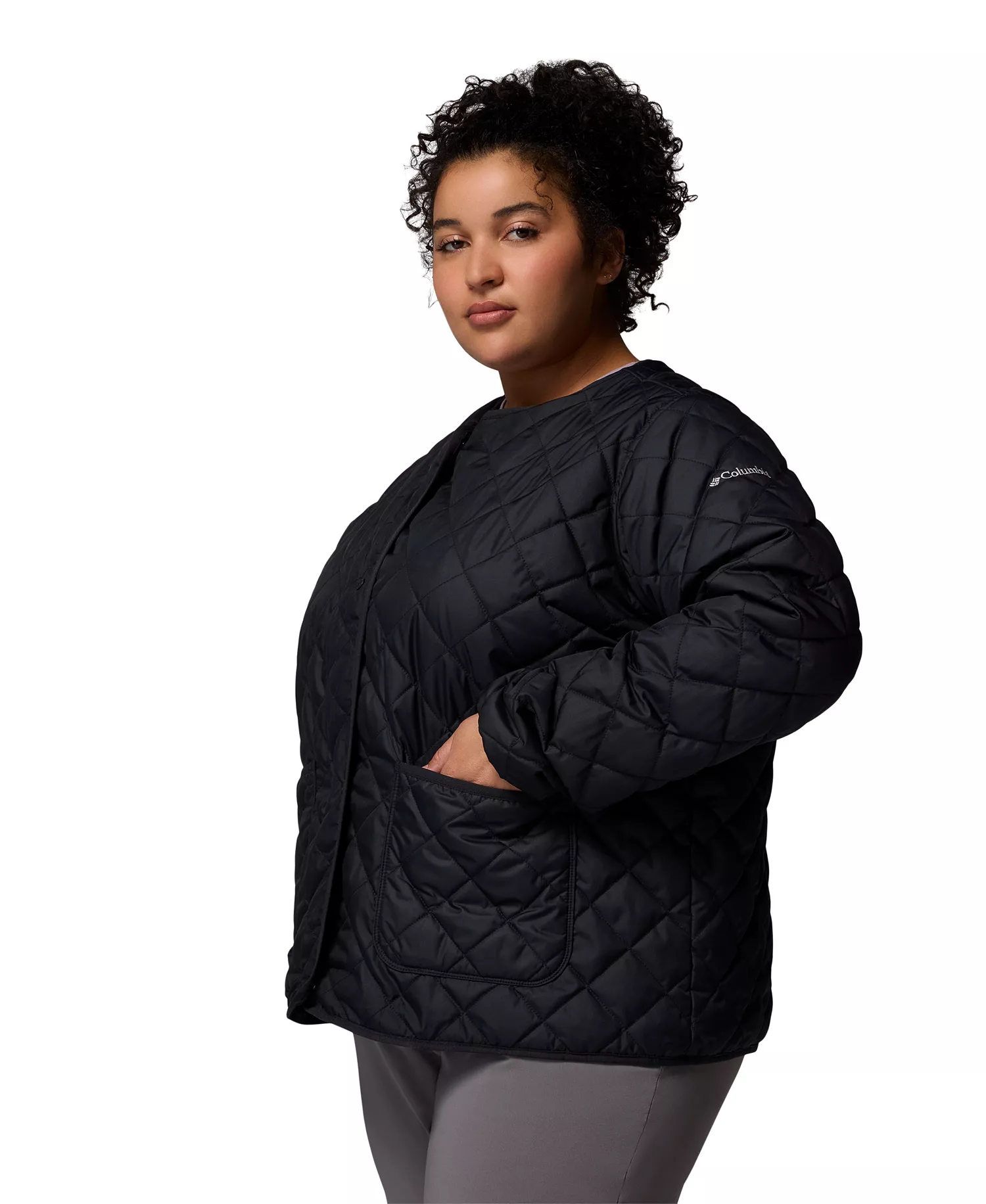 Plus Size Copper Crest Collarless Jacket - Black - 1X