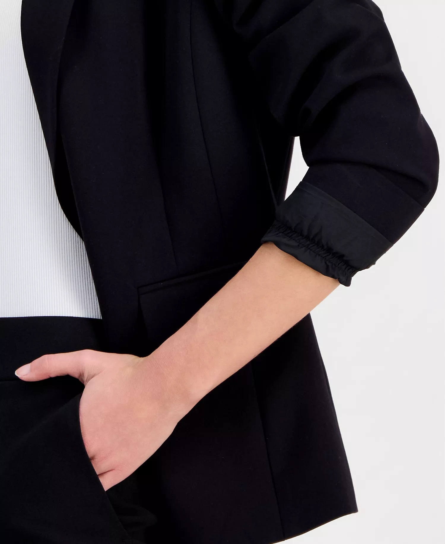 Women's One-Button Blazer With Inner-Elastic Retractable Sleeves - Black - 10
