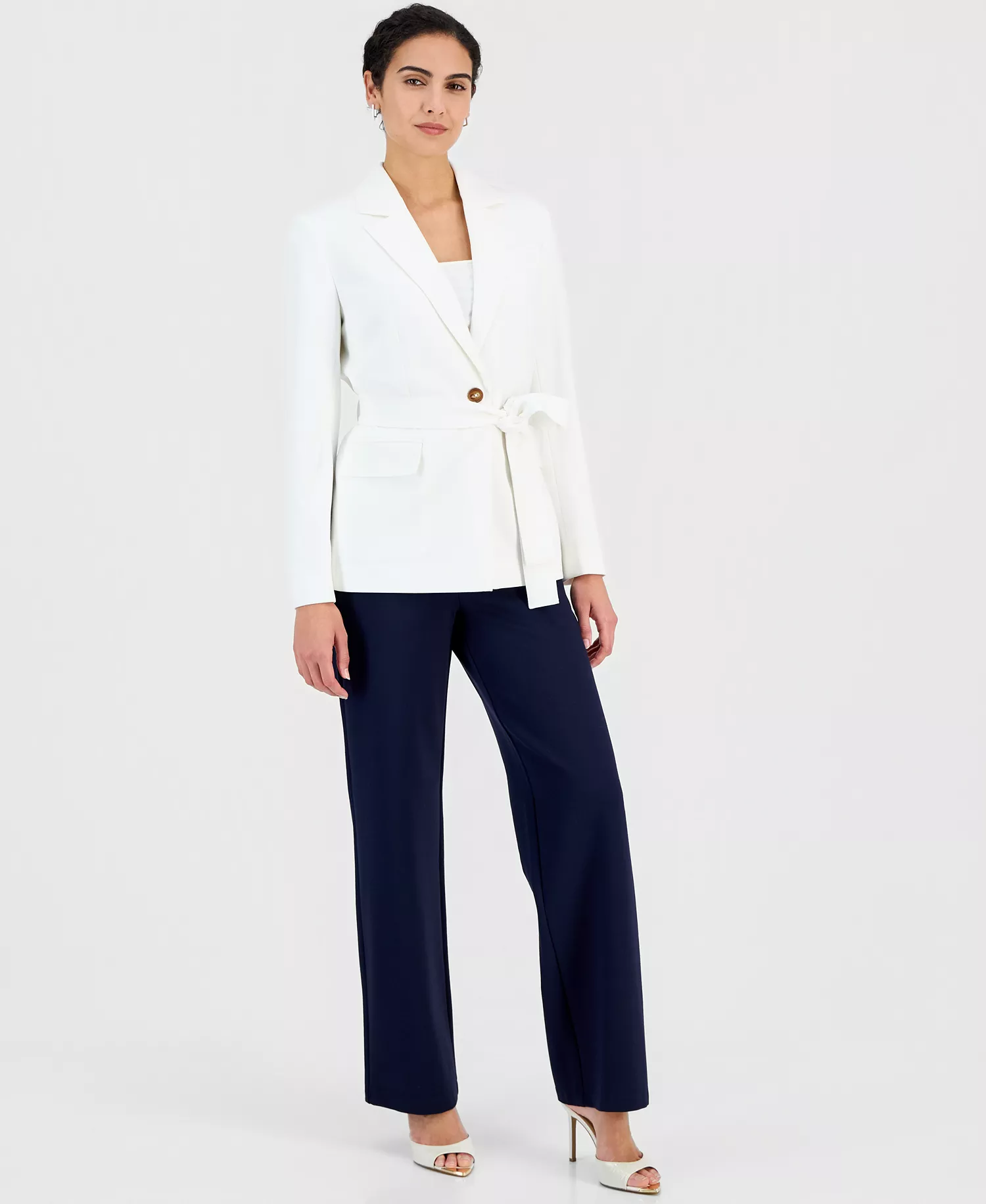 Women's One-Button Tie-Waist Blazer - White Star - 10