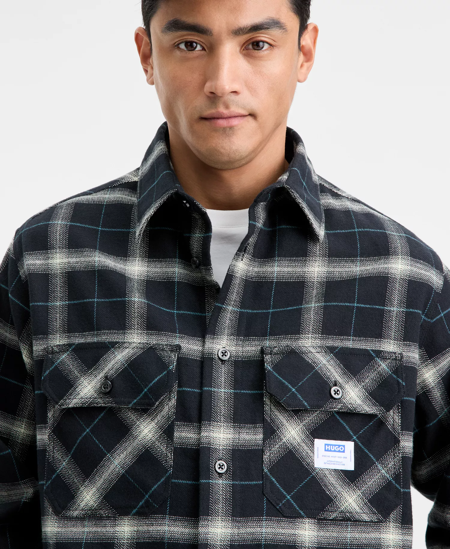 Men's Oversized-Fit Ebolt Plaid Long-Sleeve Shirt - BLACK PLAID - 2XL