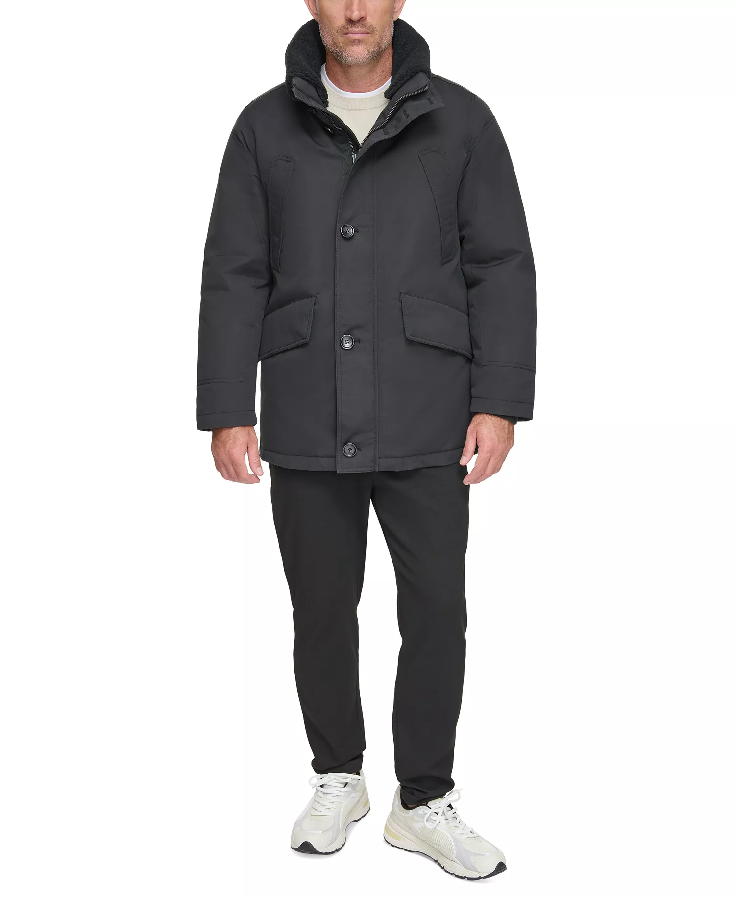 Men's Wittstock Insulated Full-Zip Waxed Parka with Removable Fleece Trim - Black - XL