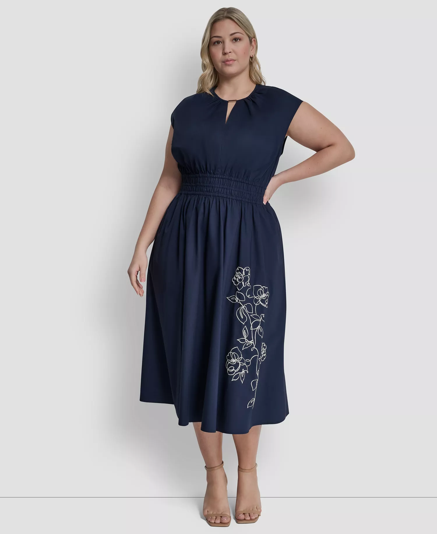 Plus Size Jewel Neck Midi Dress - Indigo - 14W