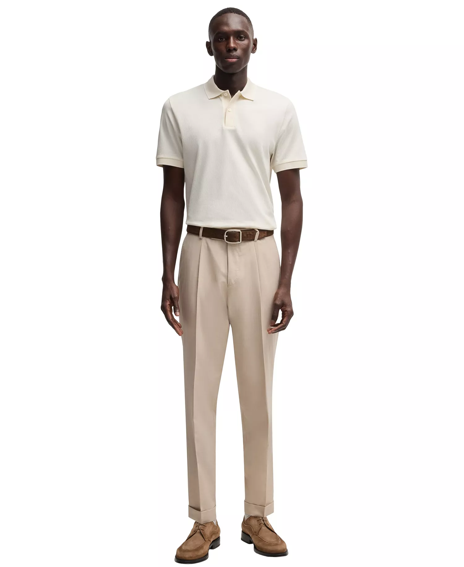 Men's Cotton-Silk Regular-Fit Polo Shirt - Open White - 2XL