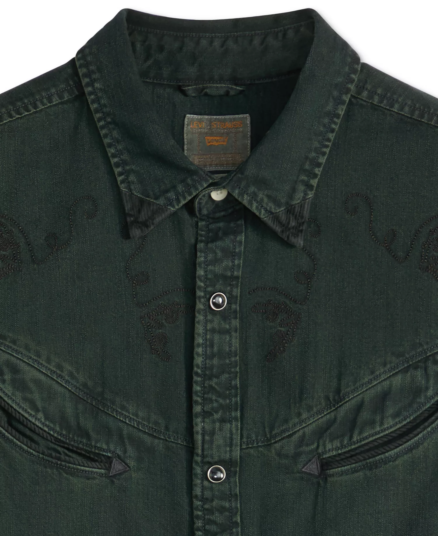 Men's Cotton Western Shirt - Black - 2XL