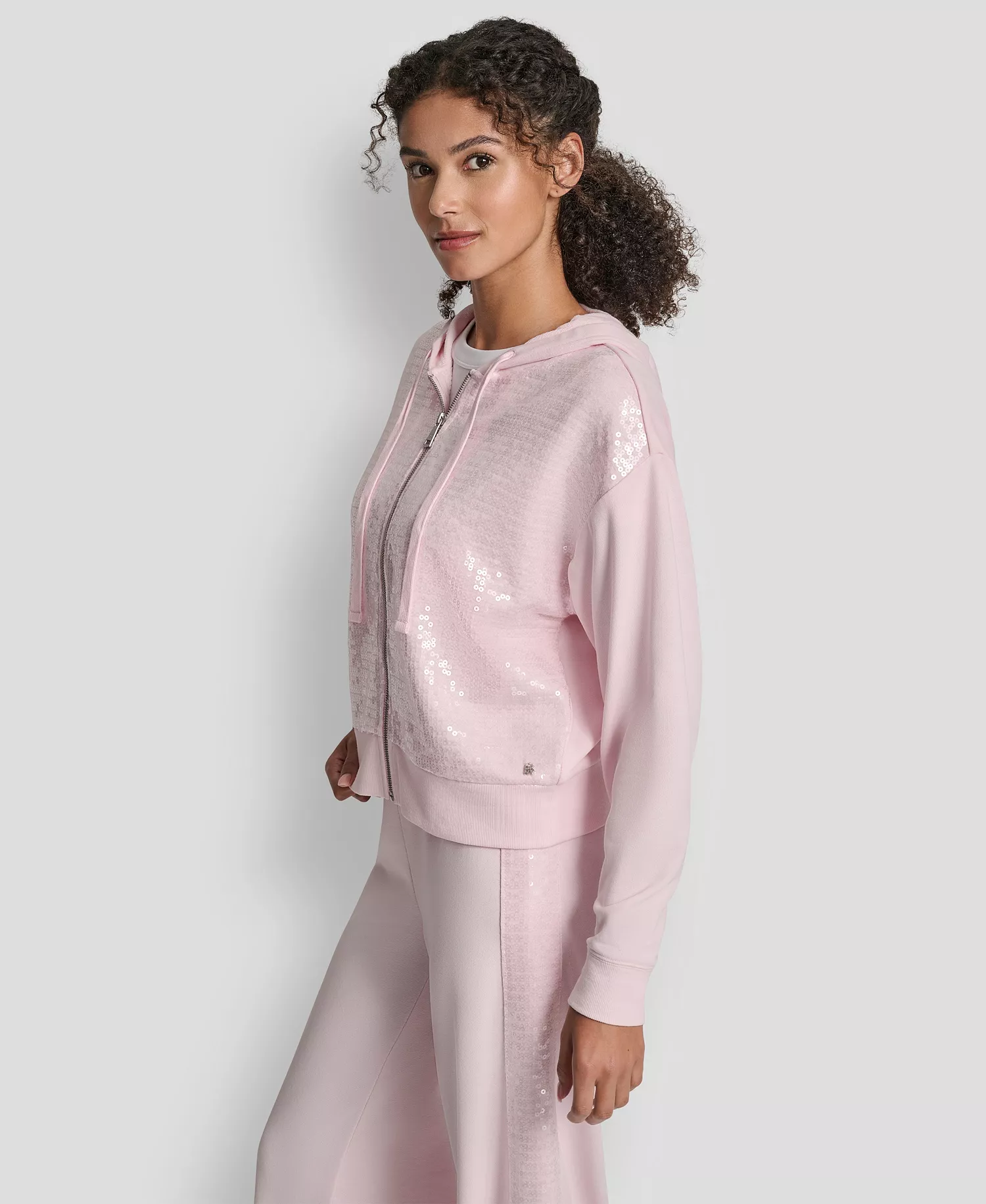 Women's Sequin Detail Long-Sleeve Jacket - Pink Moon - L