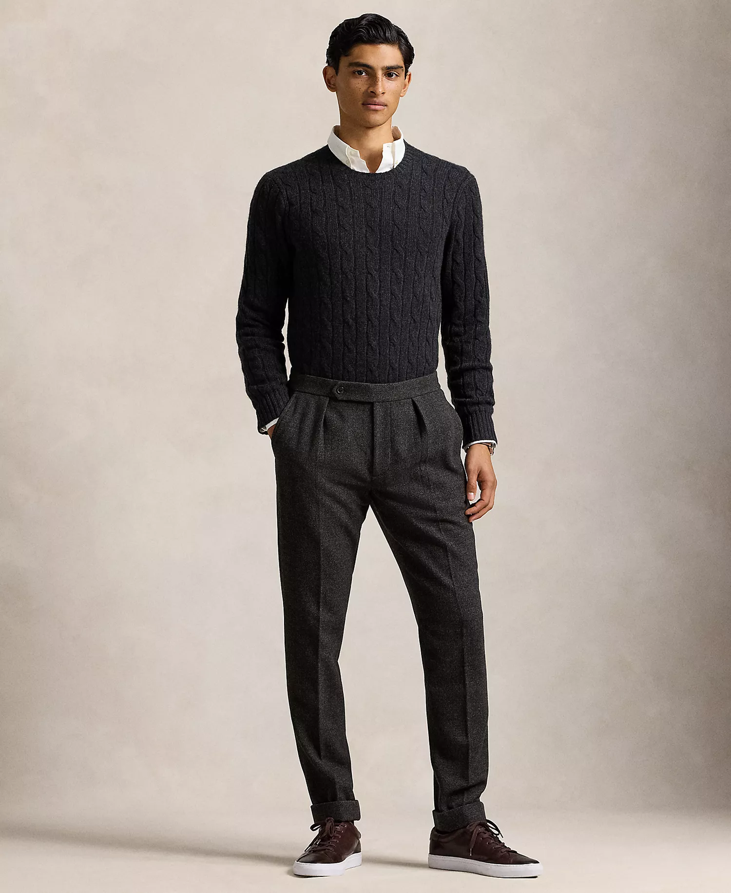 Men's Birdseye Twill Pleated Trousers - Charcoal Multi - 30x32