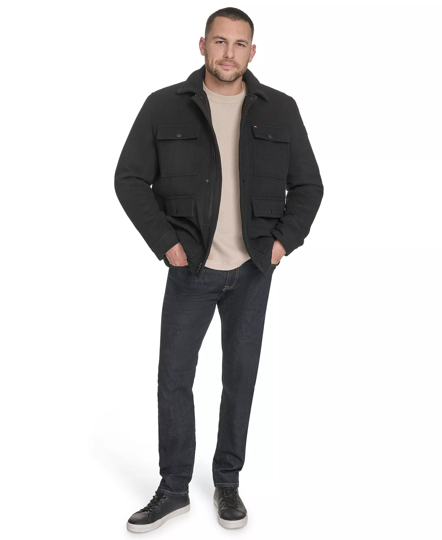 Men's Wool Blend Field Jacket - Black - 2XL