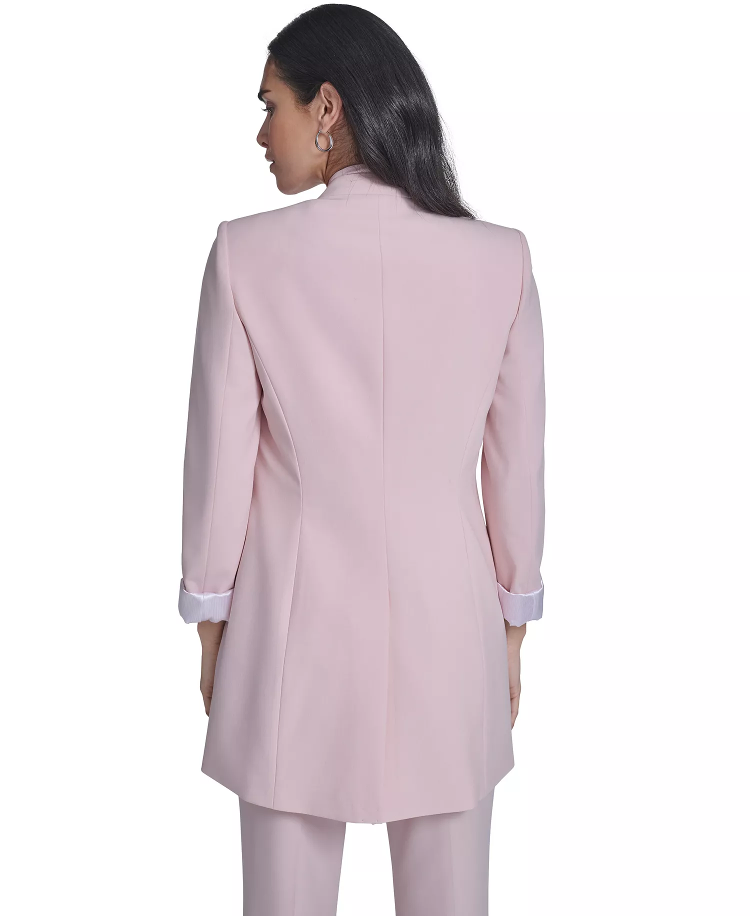Women's Open-Front Topper Jacket, Sleeveless Tie Neck Blouse, and Modern Fit Straight Pants - Petal - 0