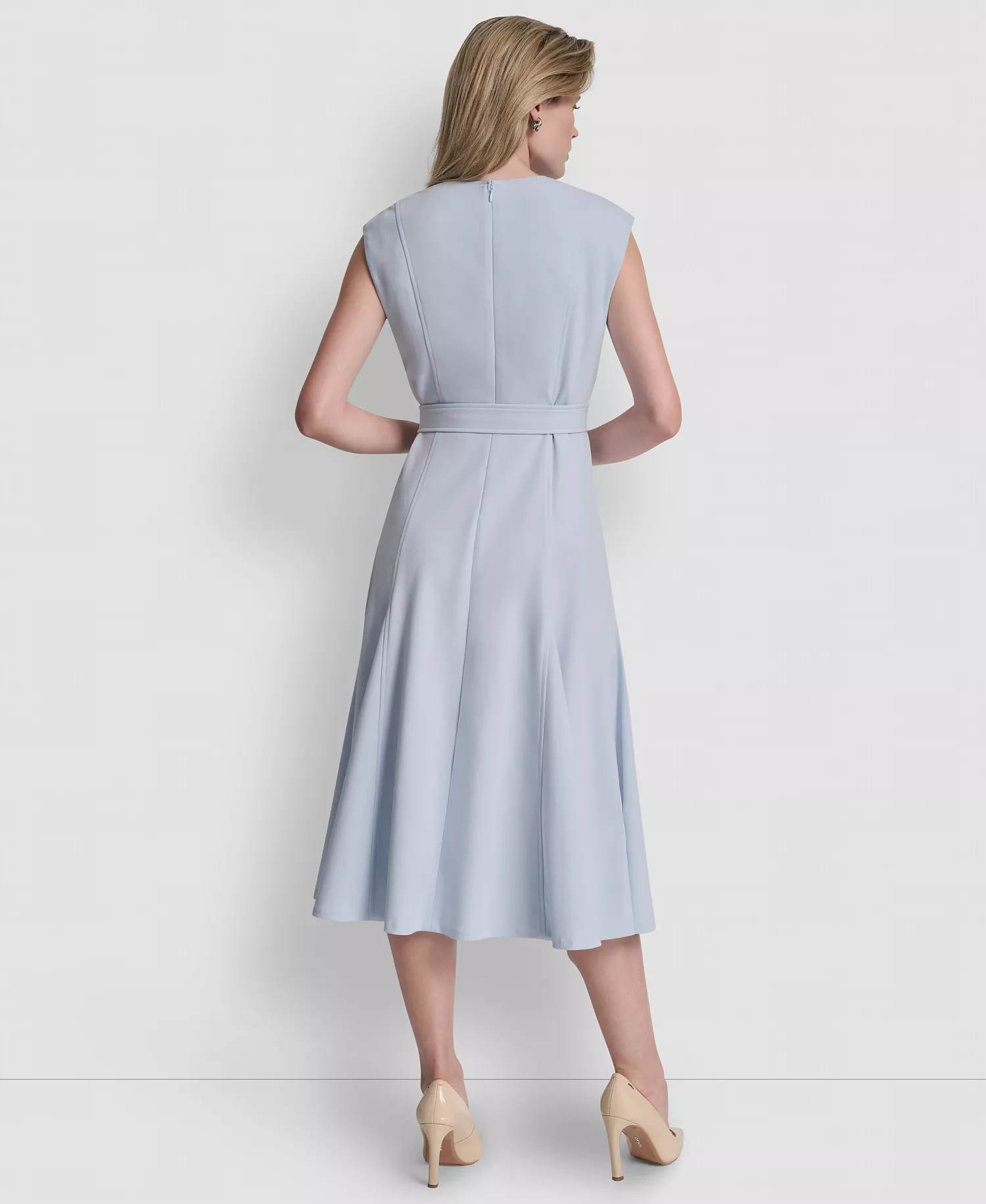 Women's Sleeveless V-Neck Belted Midi Dress - Skyway Blue - 10