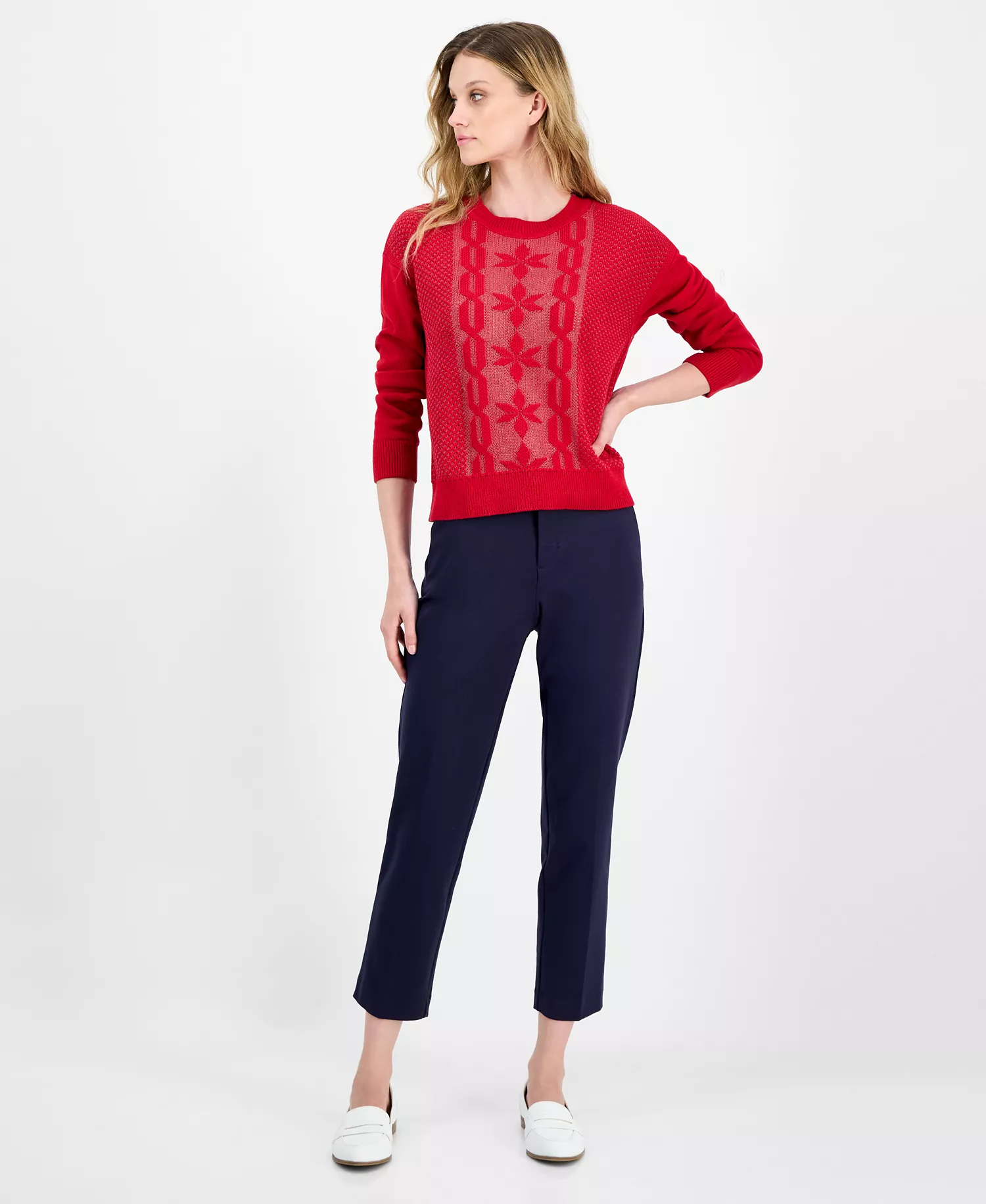 Nautica Women's Cotton Snowflake-Motif Sweater - Haute Red - L