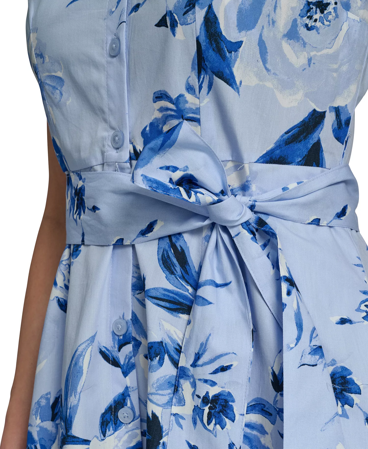 Women's Floral Sleeveless Collared Midi Shirtdress - CHAMBRAY MULTI - 10