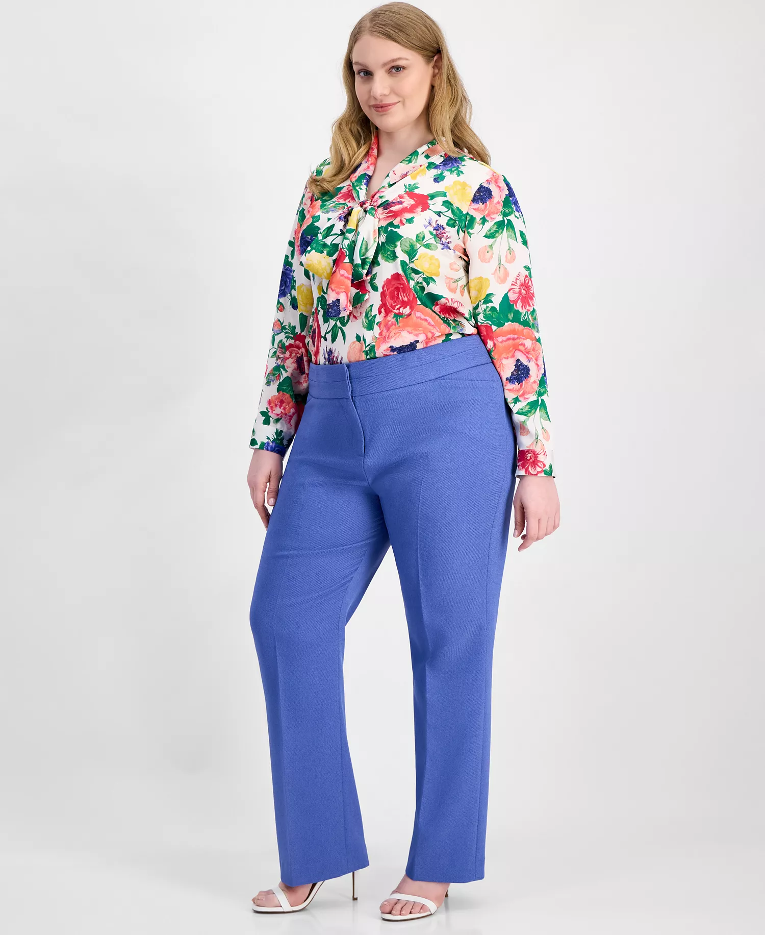 Plus Size Press-Pleat Straight-Leg Pants  - Deep Peri - 14W