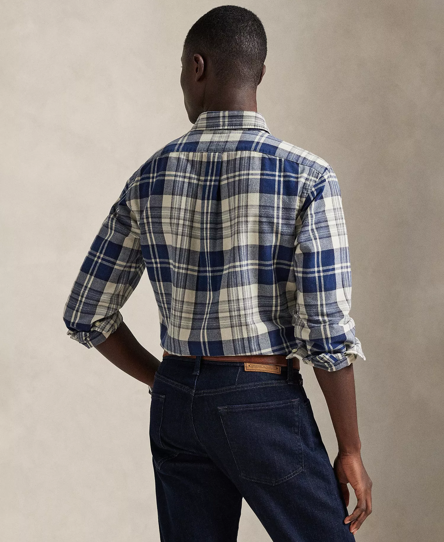 Men's Long-Sleeve Oxford Shirt - 7049 Off White Navy Multi - 2XL