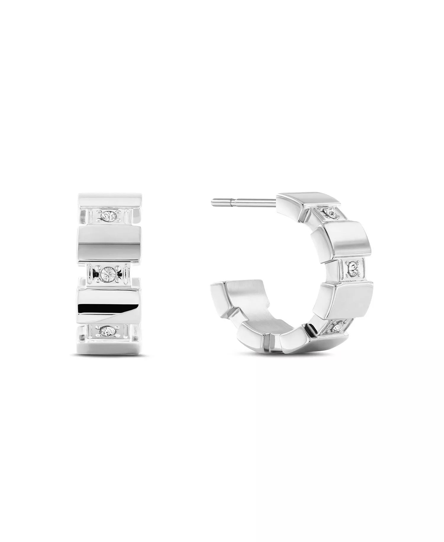 Crystal Link Earrings - Silver - One Size Fits All