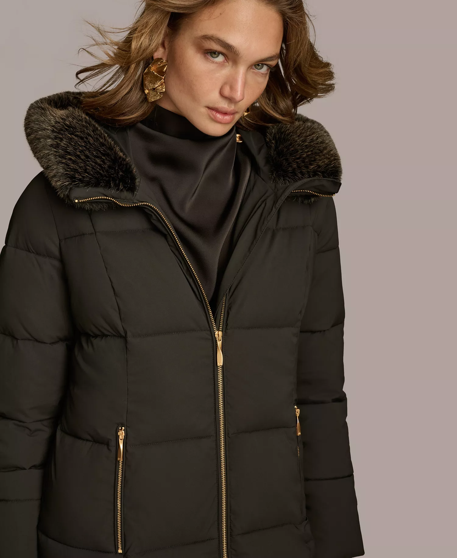Women's Puffer Coat - Black - M