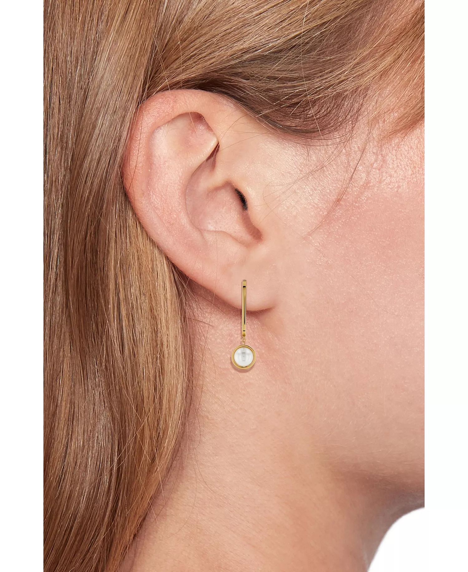 Imitation Pearl Drop Paperclip Earrings - Gold - One Size Fits All