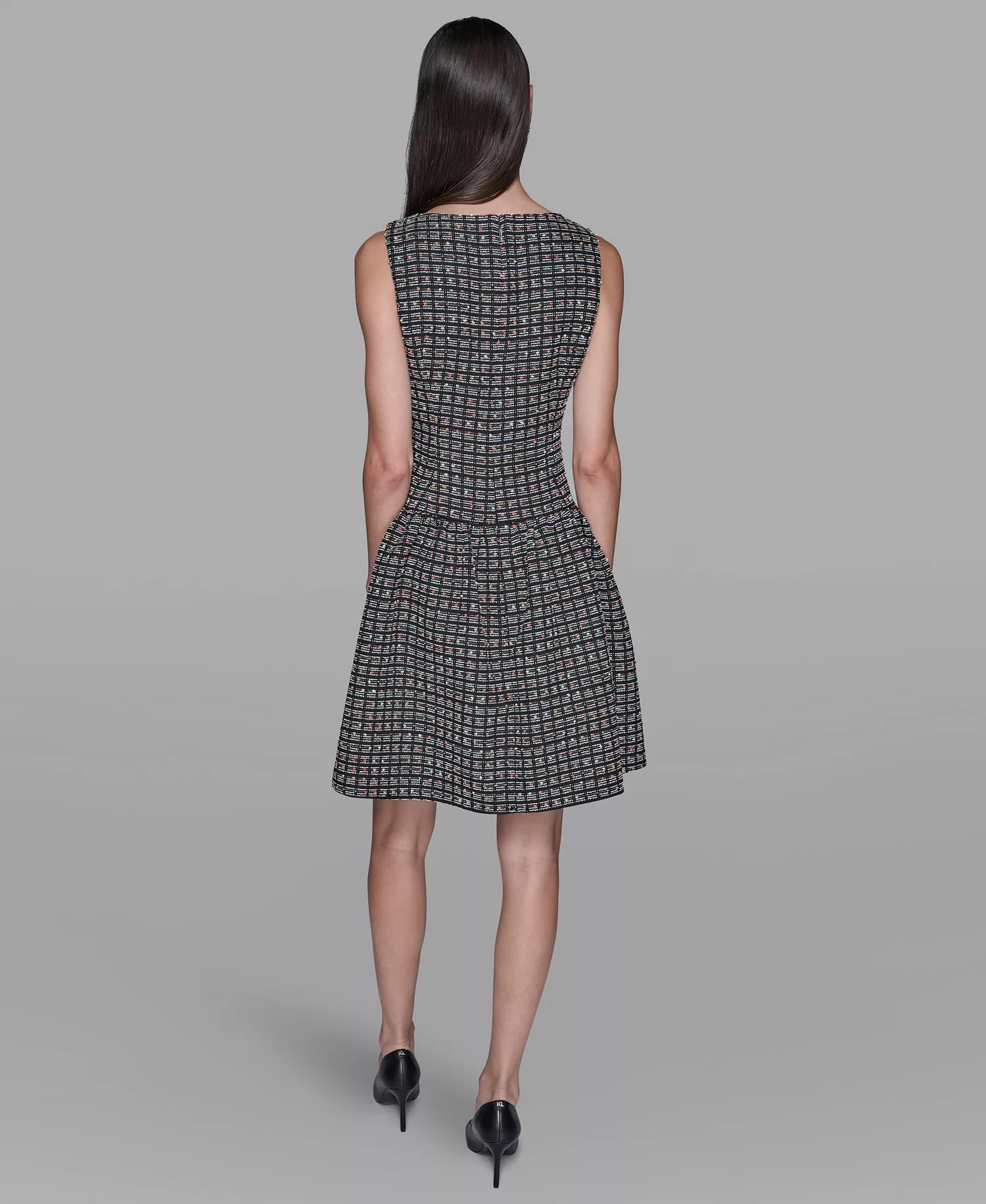 Women's Mini Grid Nubby Tweed Sheath Dress - Black/Soft White Multi - 10