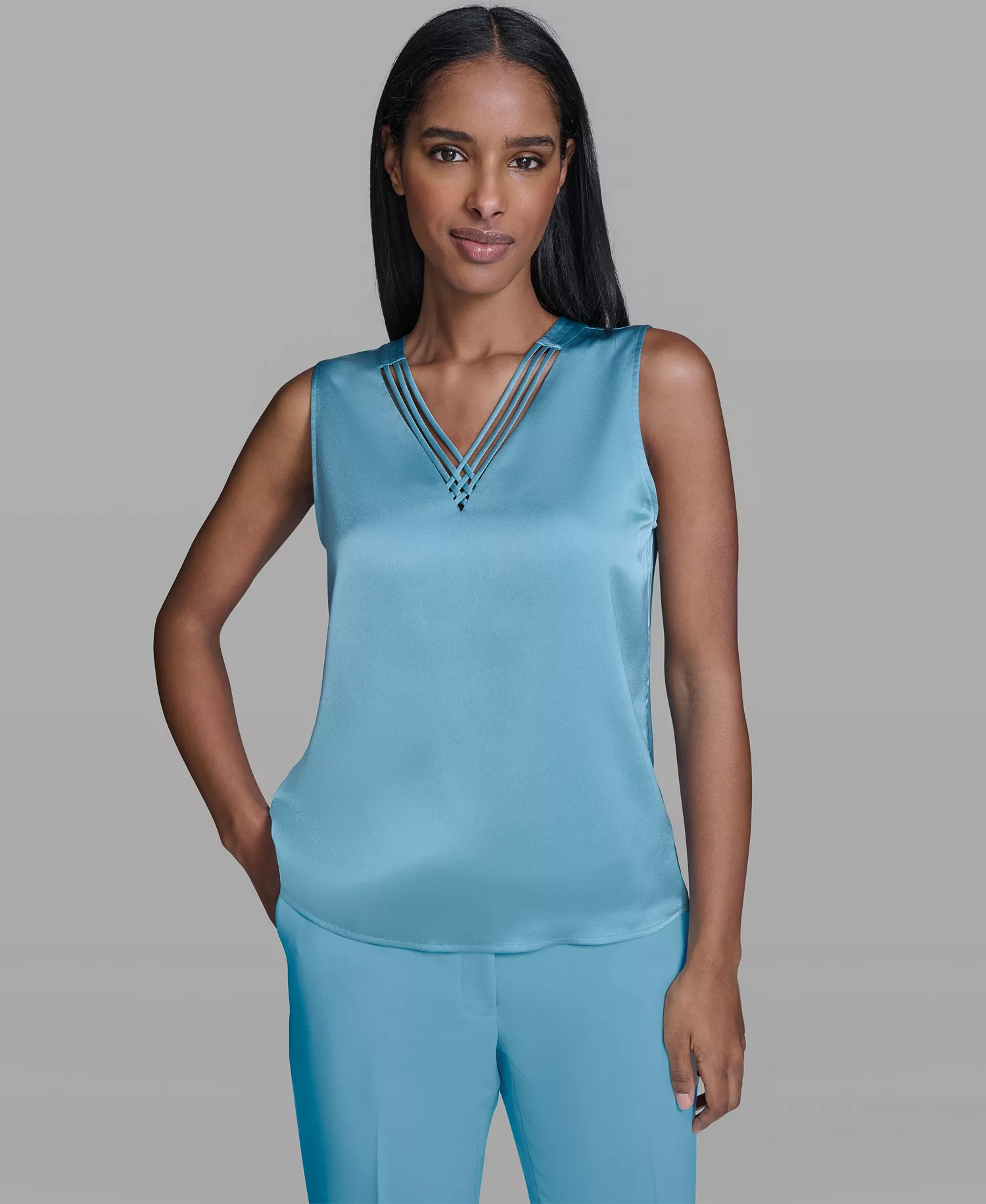 Women's Geo V-Neck Camisole - Aqua Mist - L