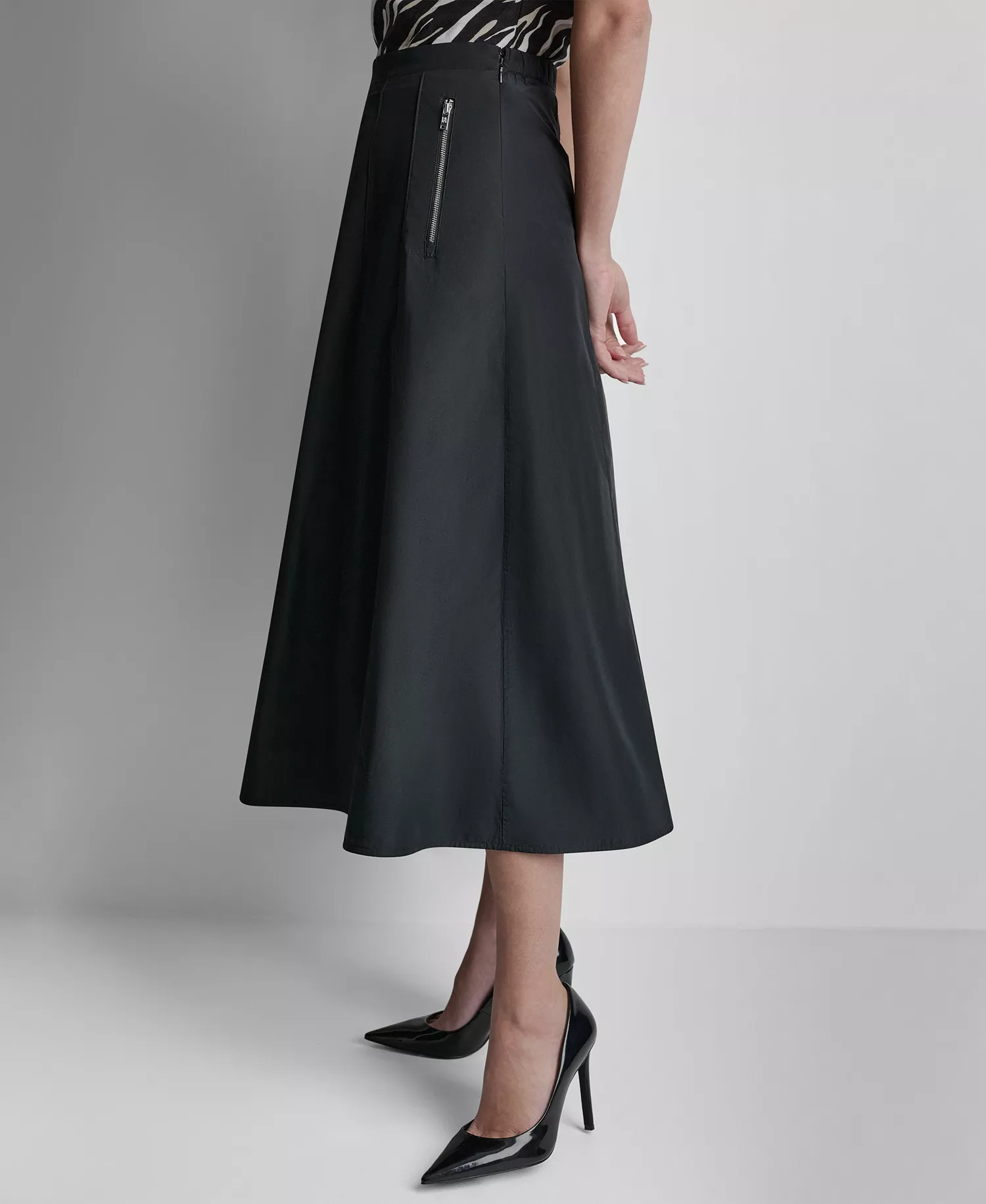 Women's Taffeta A-Line Seamed Midi Skirt - Black - 0