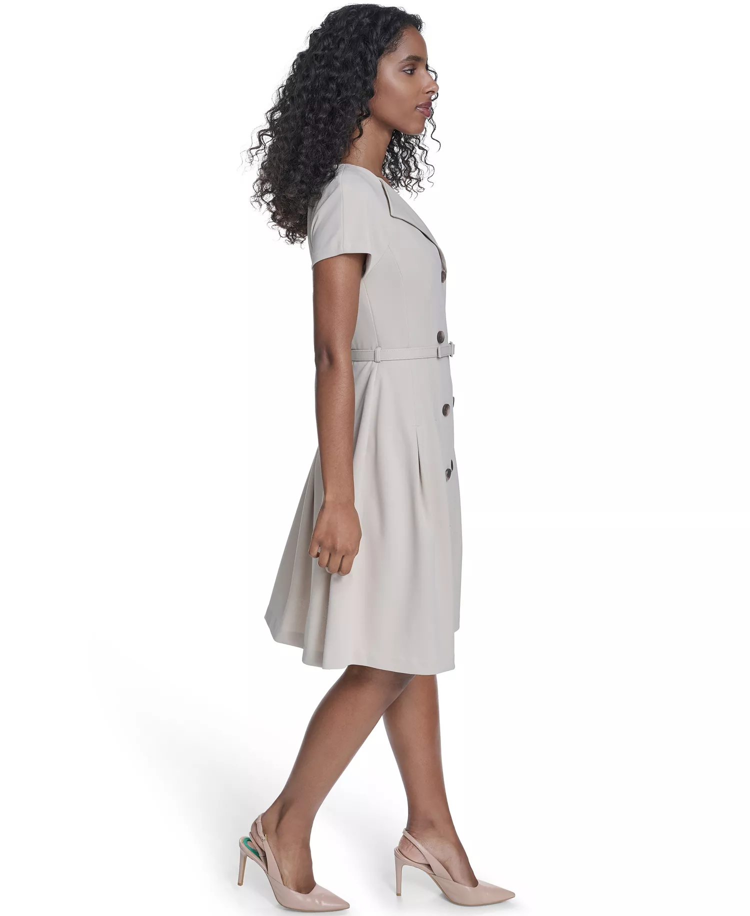 Women's Crepe V-Neck Blazer Dress - Khaki - 10
