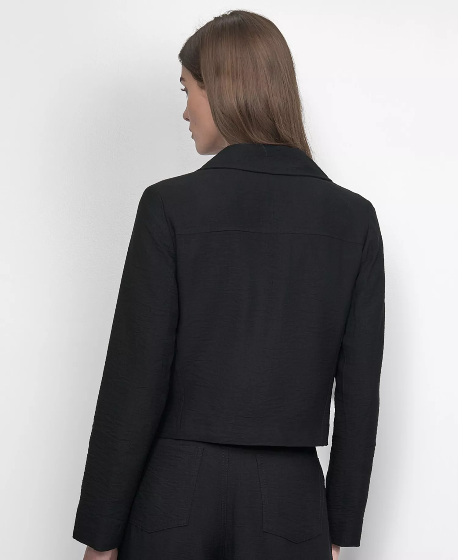 Women's Zipper Detailed Crinkle Jacket - Black - L