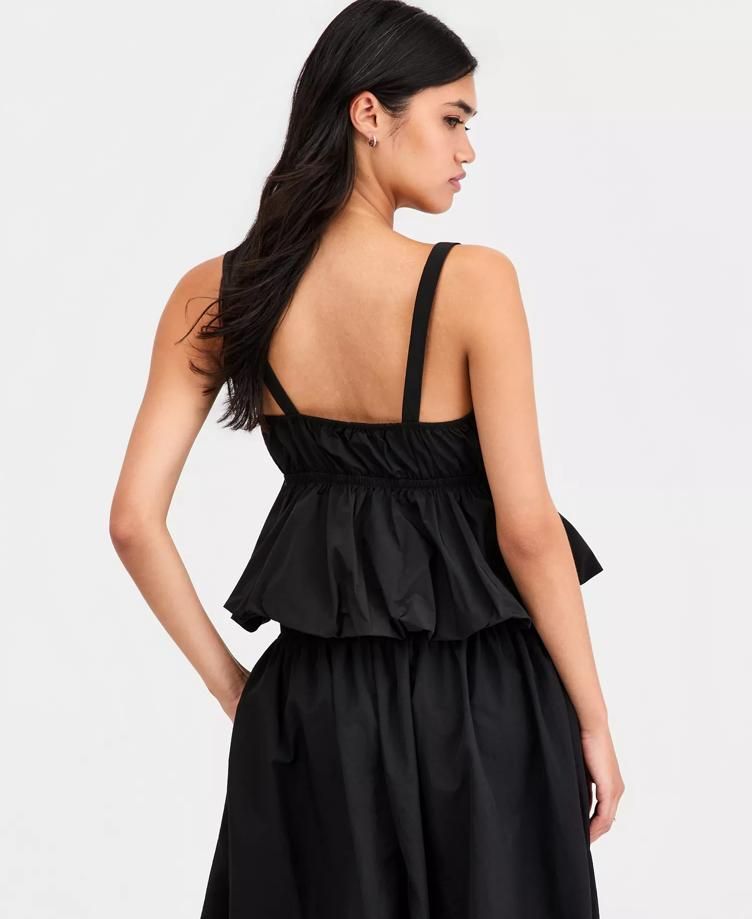 Women's Nylon Peplum Bubble Top, Macy's Exclusive - Black - L