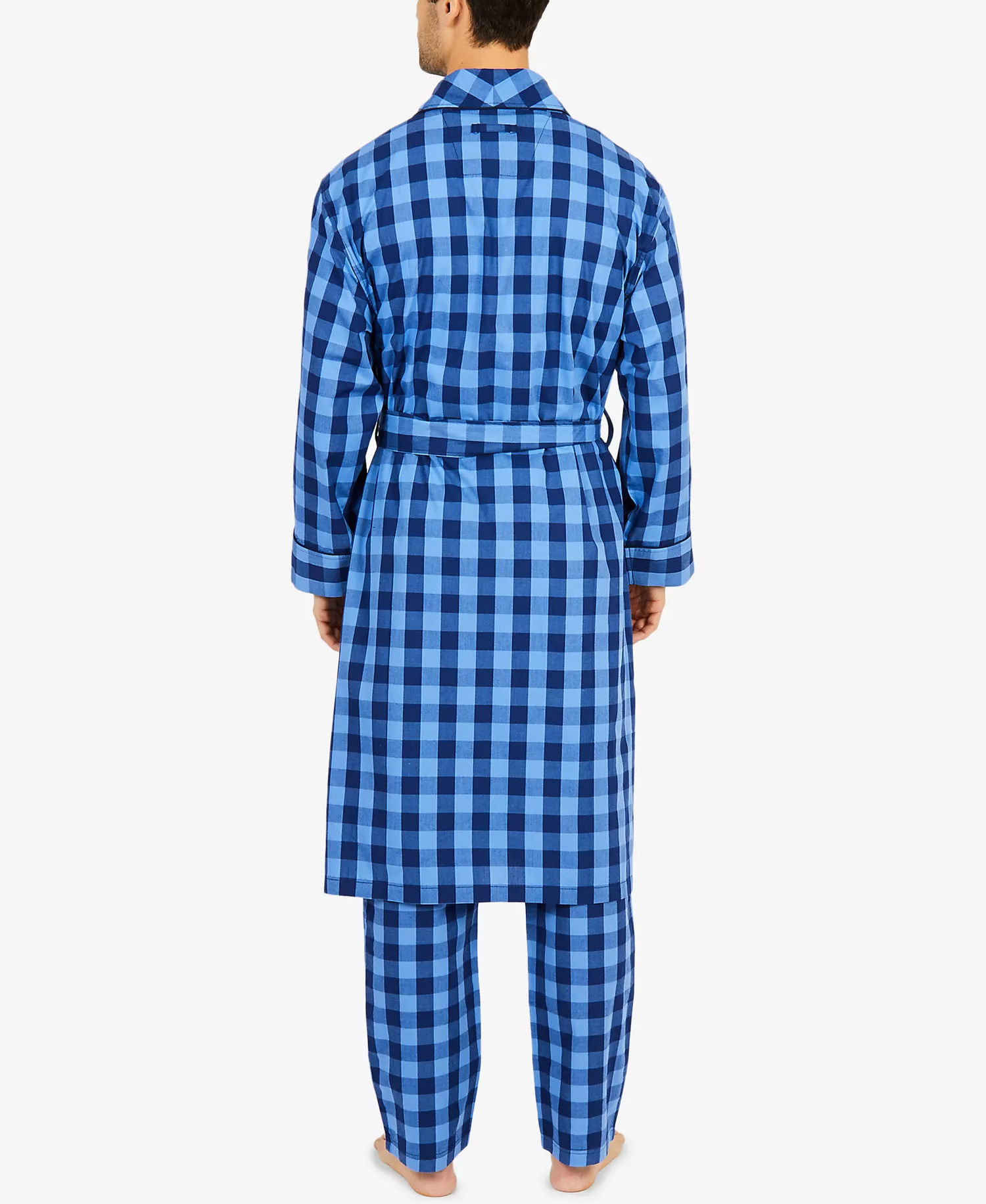 Men's Buffalo Plaid Shawl-Collar Cotton Robe - Navy - S/M