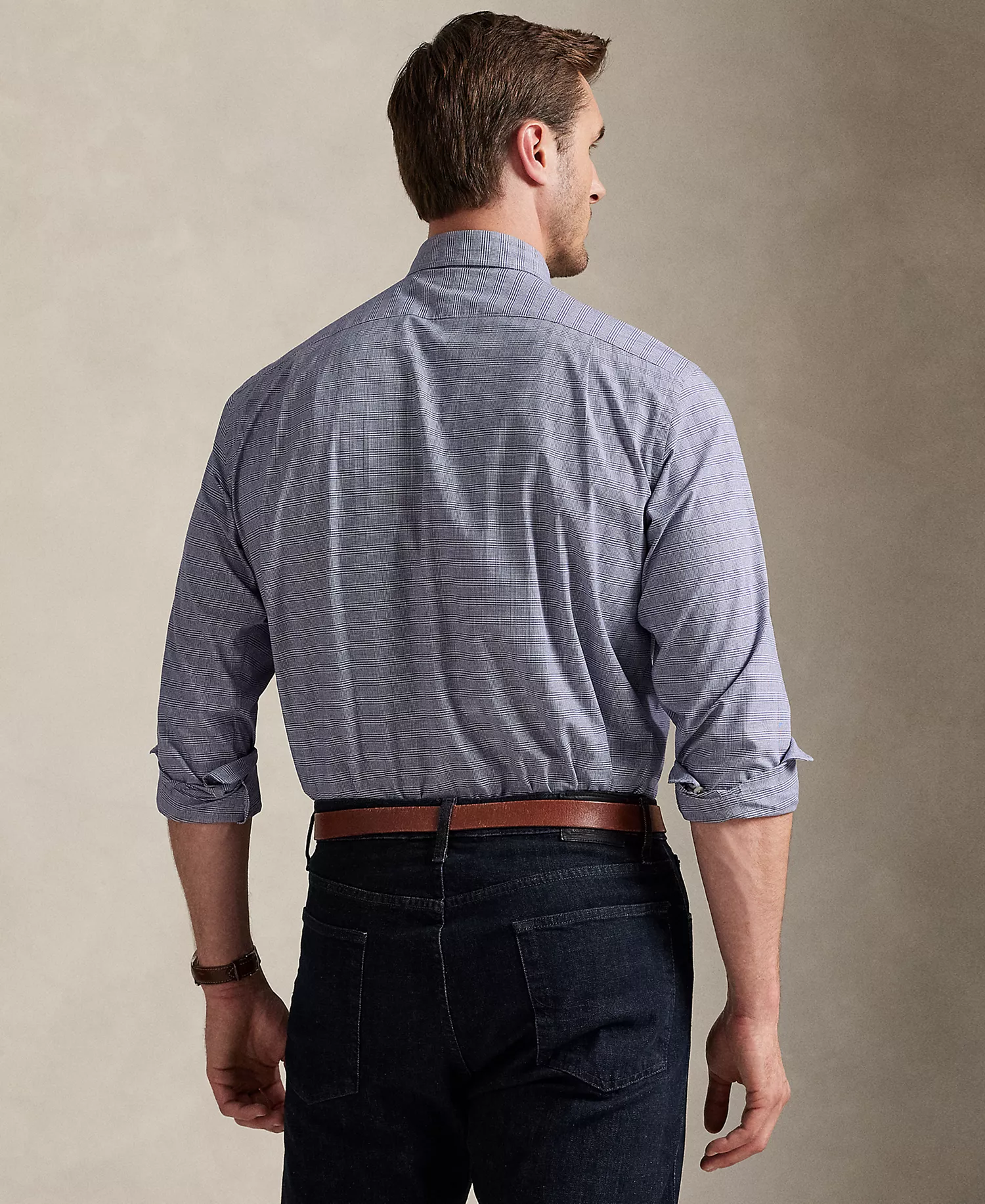 Men's Big & Tall Plaid Stretch Poplin Shirt - Navy White - 2LT