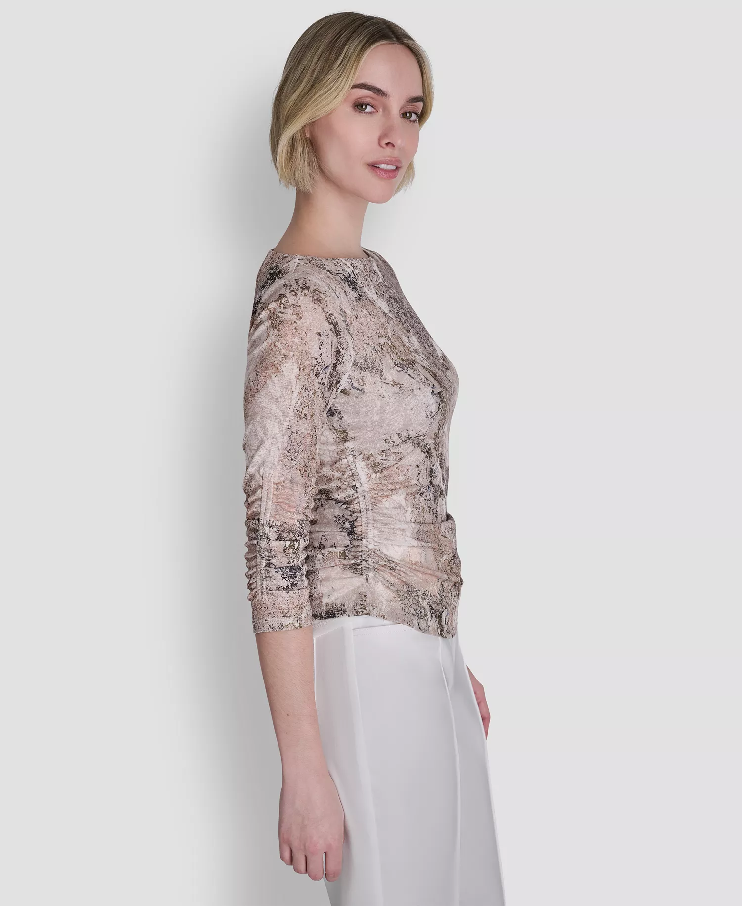 Petite Boat Neck Printed Top - Coconut/Travertine - P/L