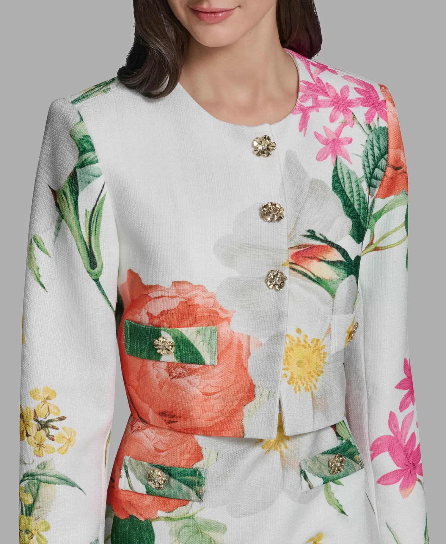 Women's Spring Tweed Bolero Jacket  - Soft White/Camelia Multi - 0