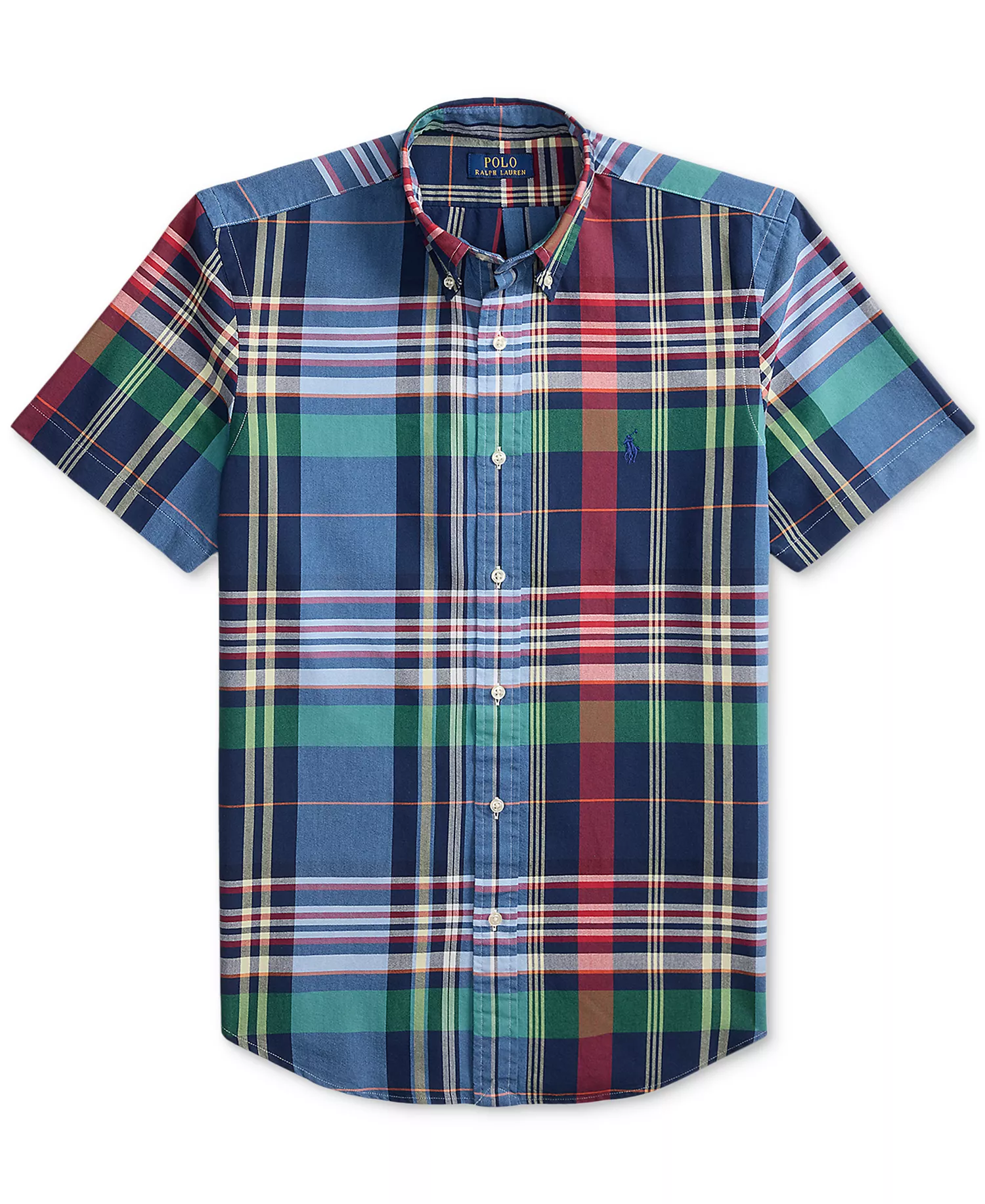 Men's Classic-Fit Yarn-Dyed Plaid Cotton Oxford Button-Down Shirt - Blue Red Multi - XS