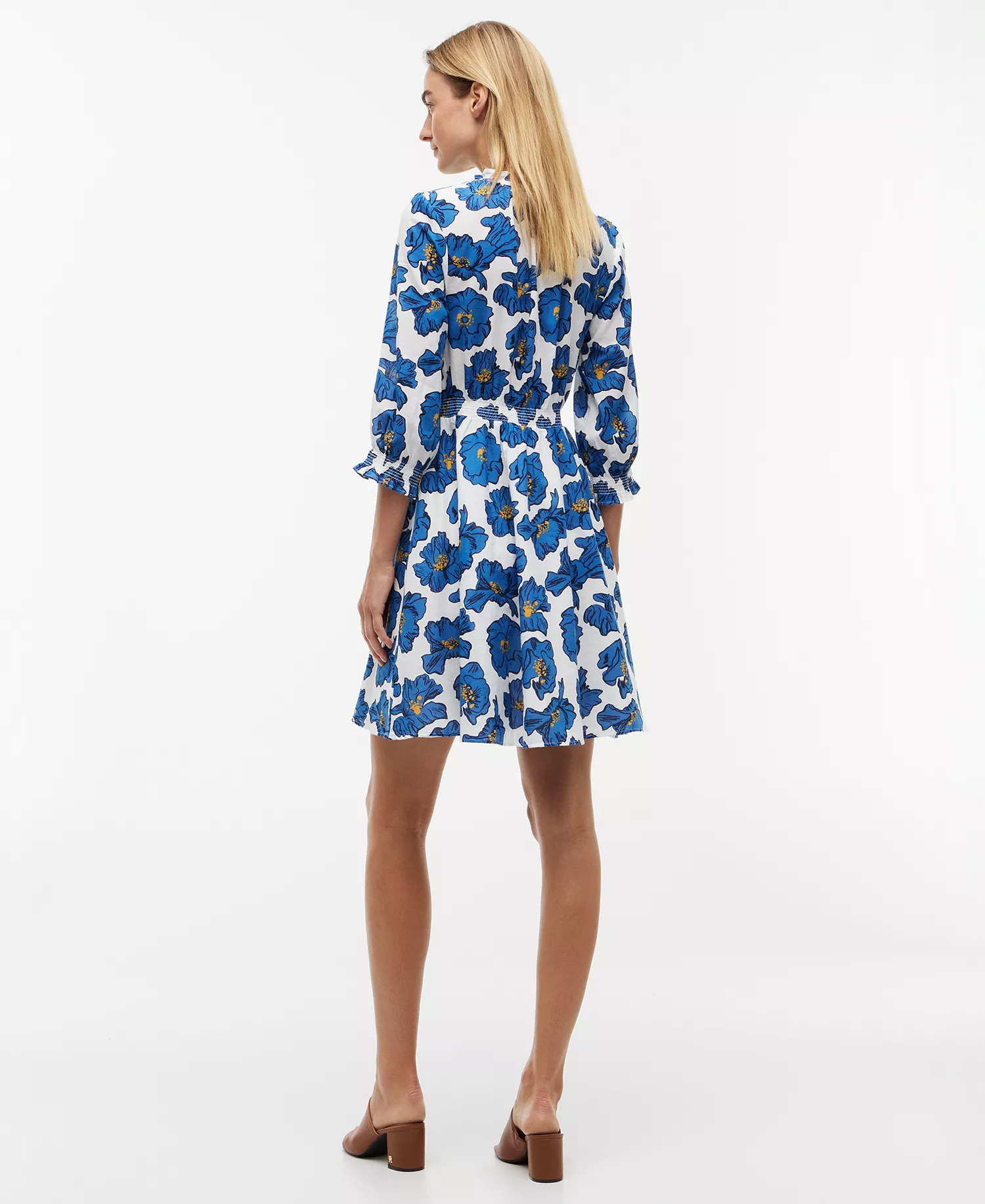 Women's Pin Tuck Cambric Shirt Dress - Pop Art Floral Ecru - L