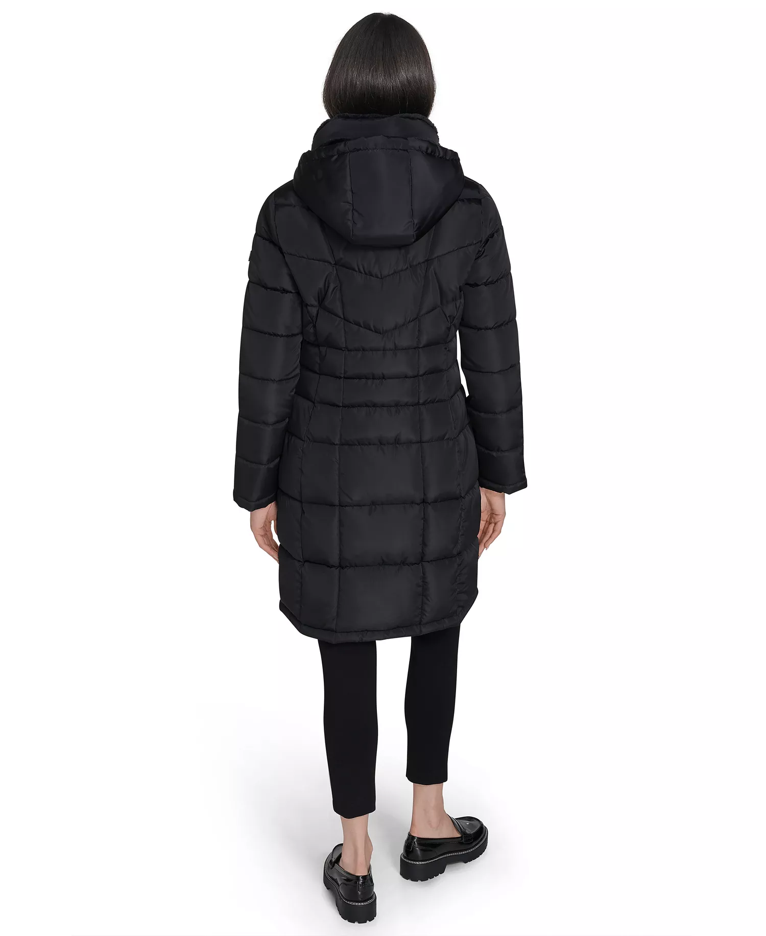 Women's Hooded Stand Collar Puffer Coat - Black - L