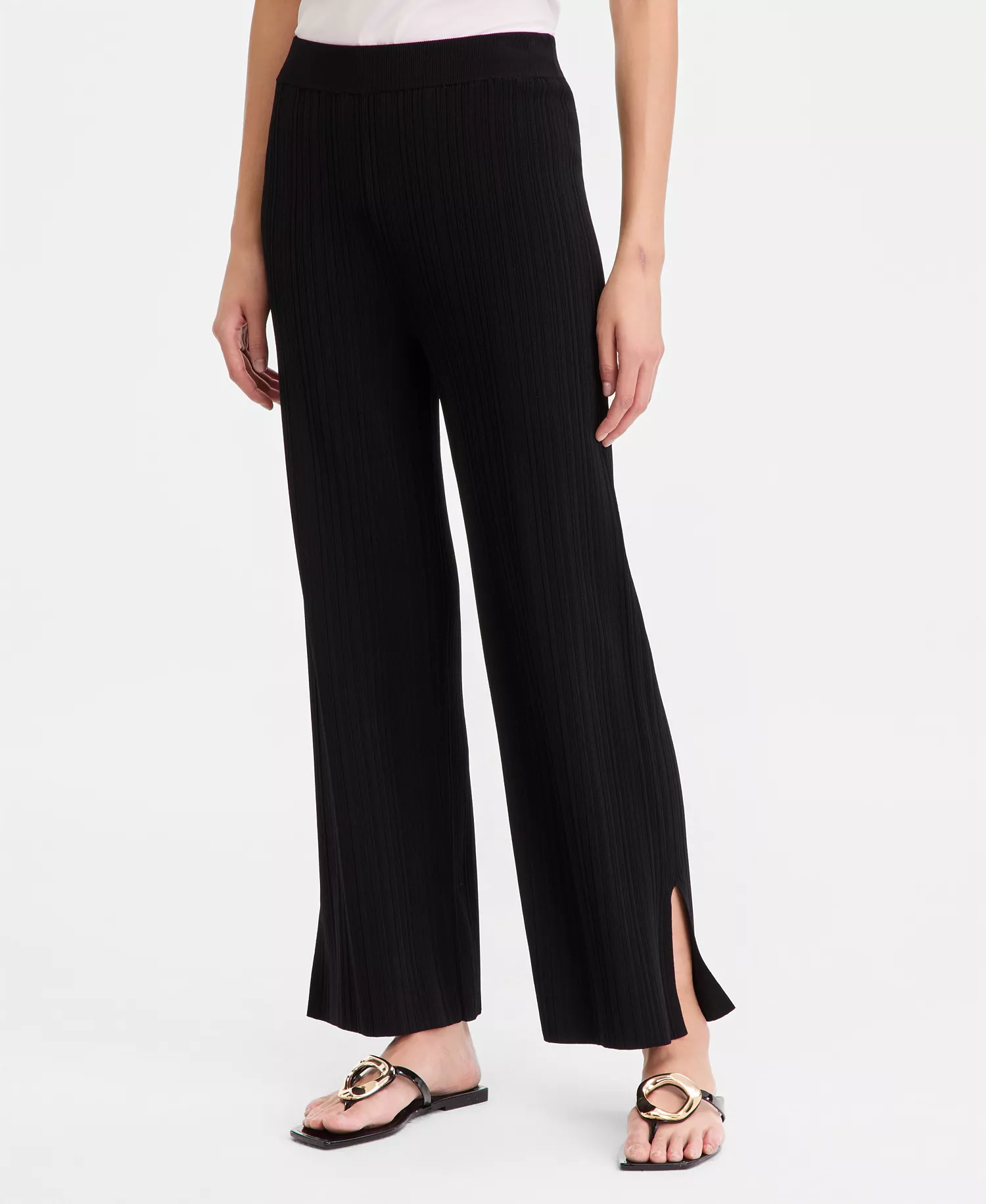 Women's Rib-Knit Pull-On Pants, Macy's Exclusive - Deep Black - L