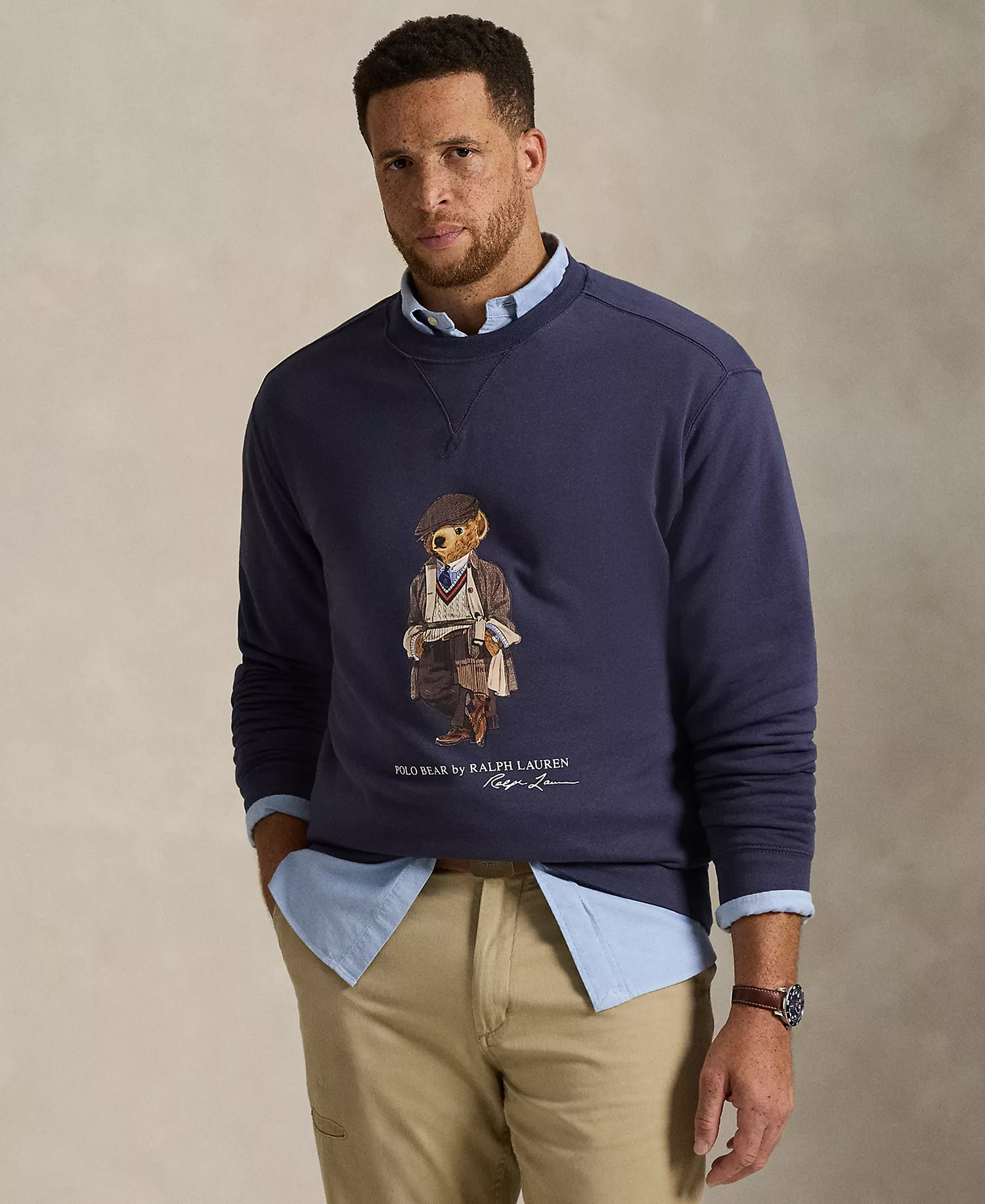 Men's Big & Tall Crewneck Sweatshirt - Faded Blue Bear - 2LT