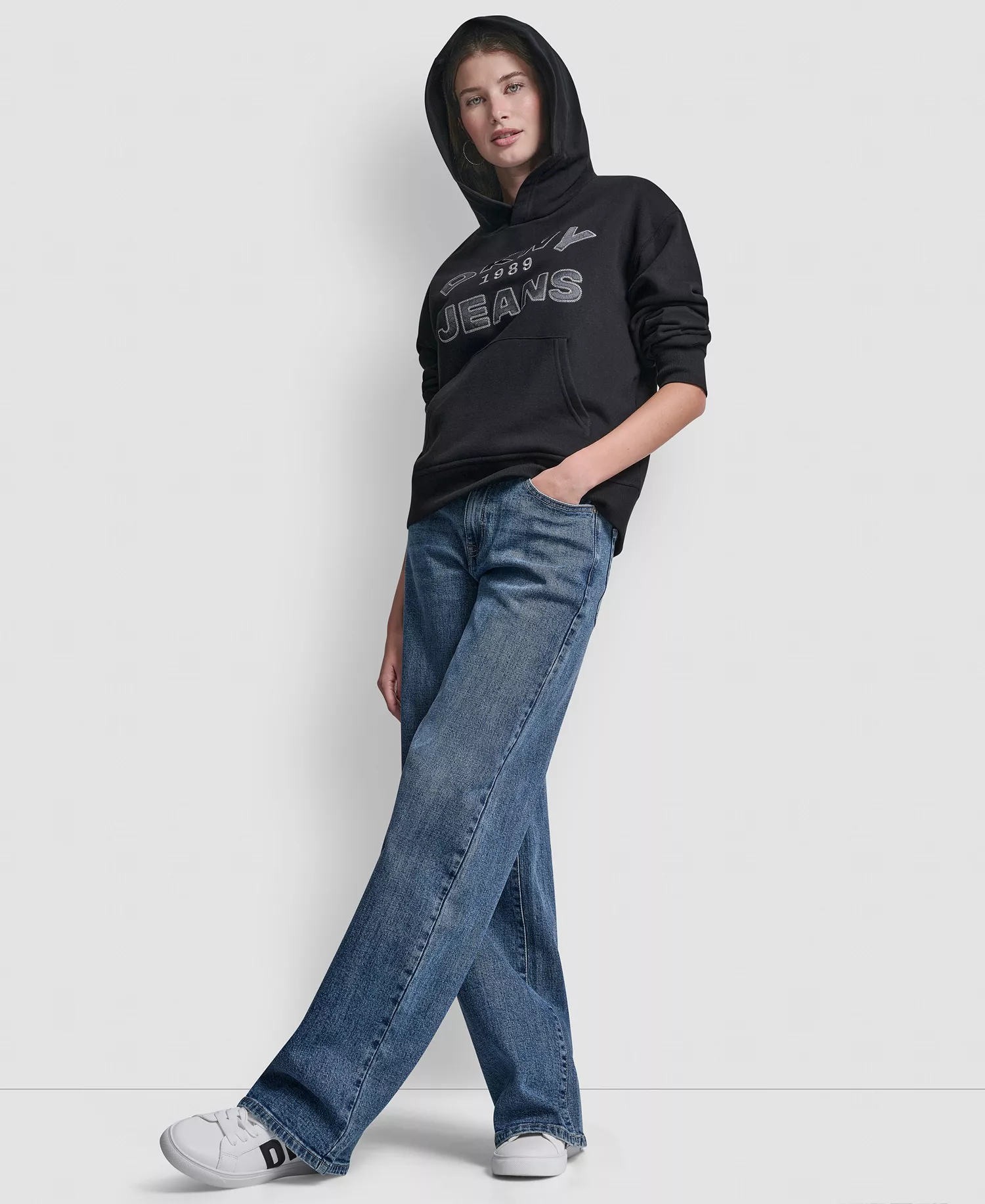 Women's Applique Chainstitch Logo Hoodie - Black/silver - XL