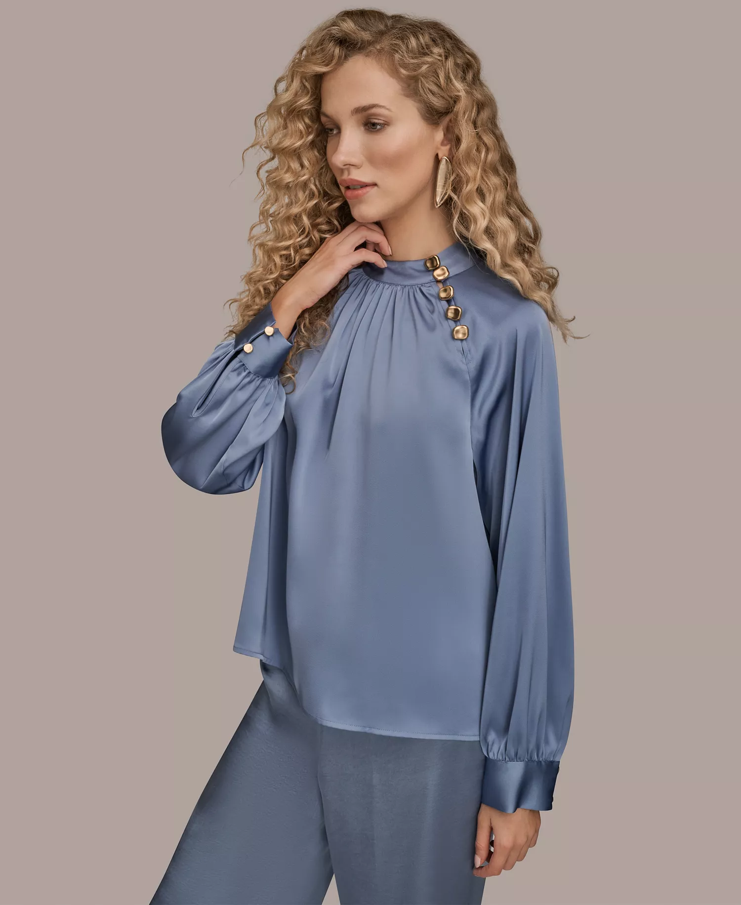 Women's Printed Long Sleeve Mock Neck Top - Tempest - L