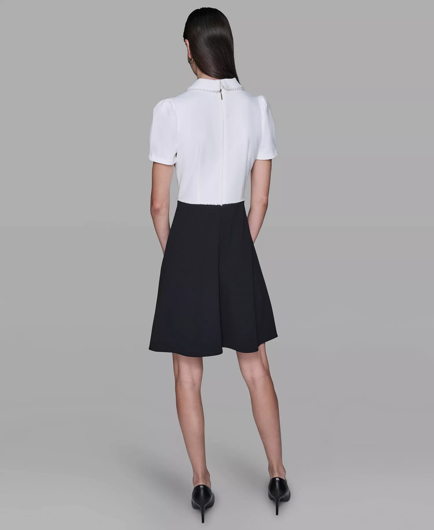 Women's Scuba Crepe Fit & Flare Dress - Soft White/ Black - 10