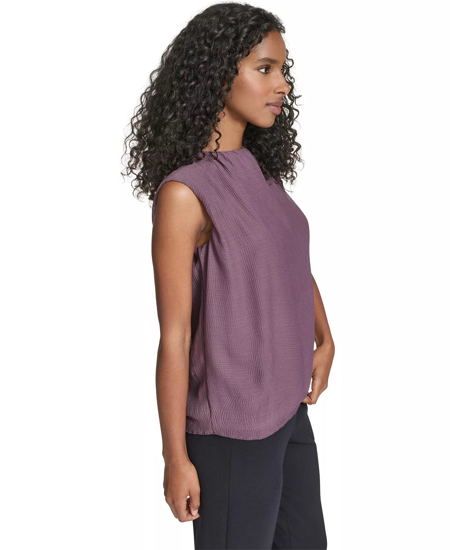 Women's Solid Sleeveless Top - Navy/Oyster Multi - L