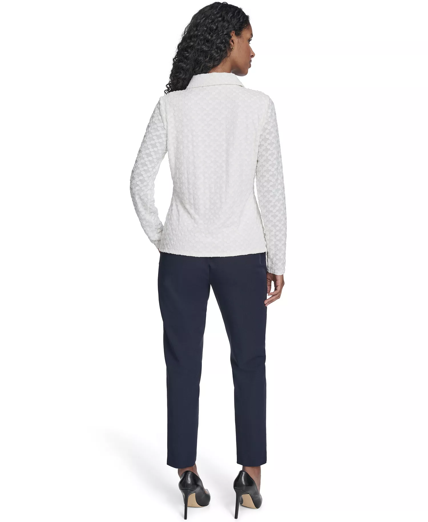 Women's Floral Clip Button-Up Top - Ivory - L