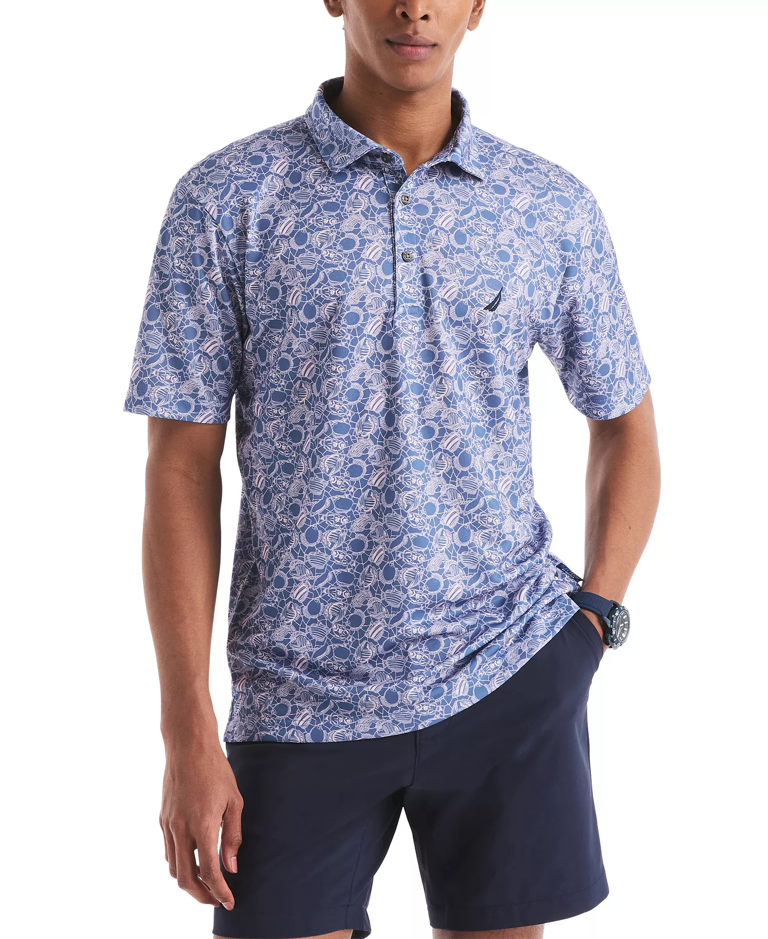 Men's Classic-Fit Moisture-Wicking Printed Performance Golf Polo Shirt  - Coronet Blue - 2XL