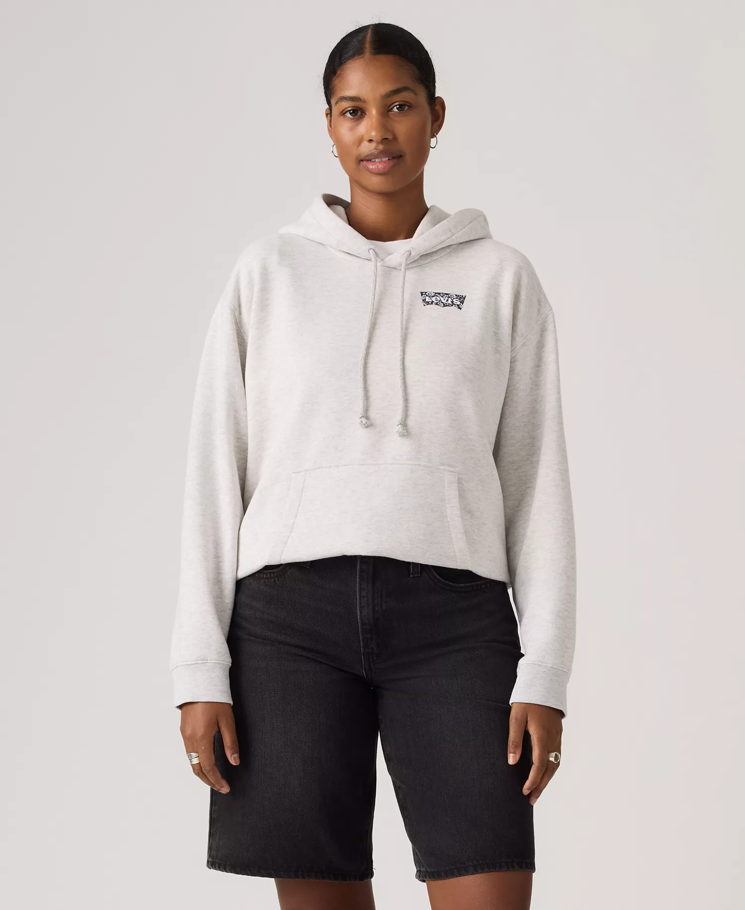 Women's Graphic Everyday Hoodie - Flower Bw - L