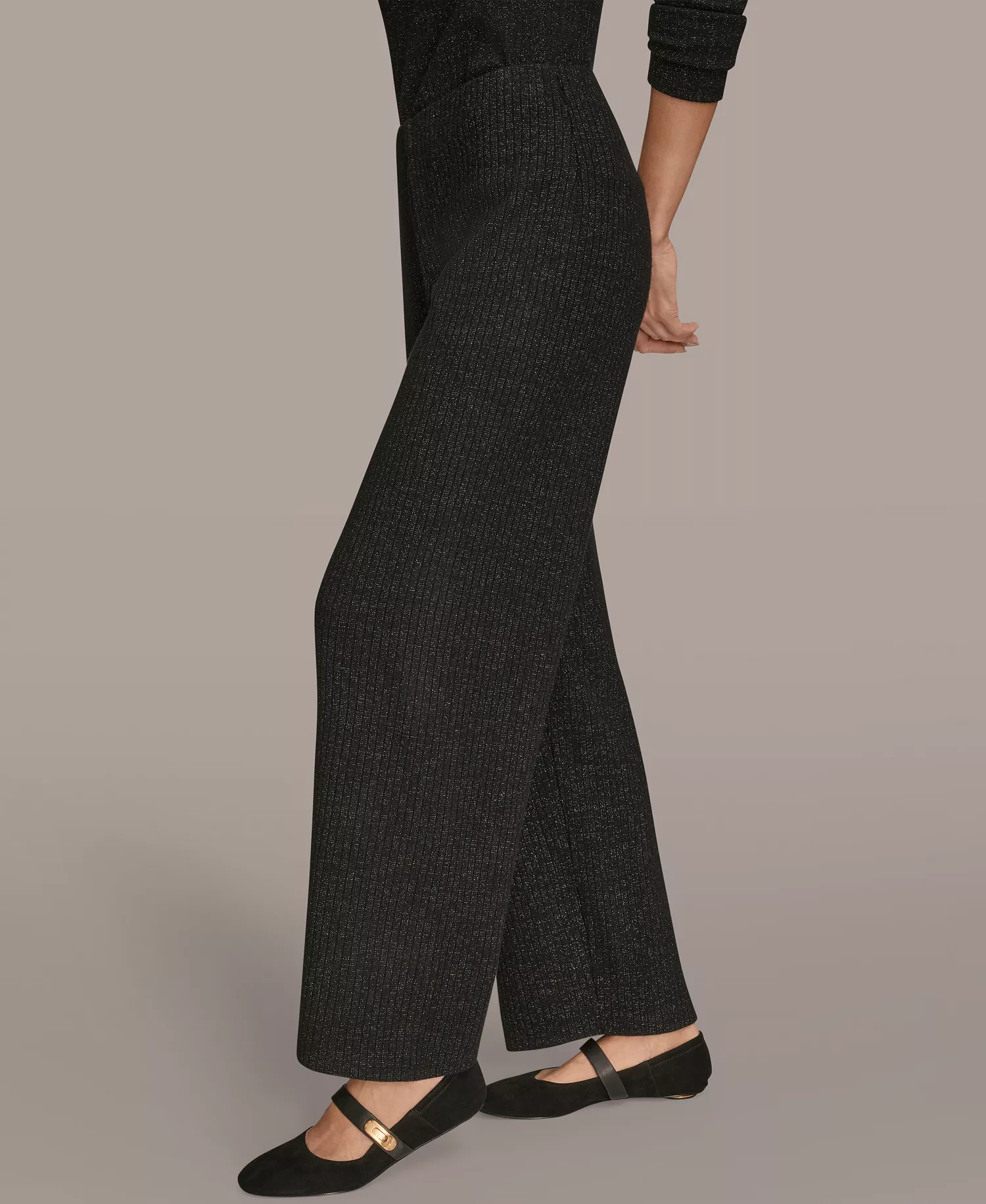 Women's Metallic Rib Knit Pants - Black - L