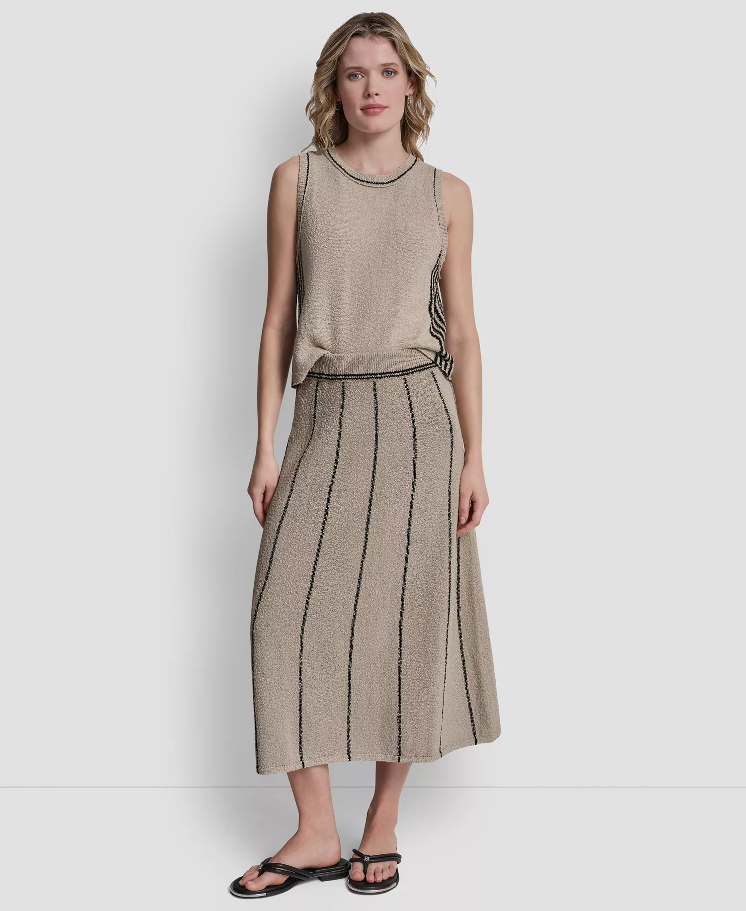 Women's Vertical Striped Detail Maxi Pull-On Skirt - Pebble/black - L