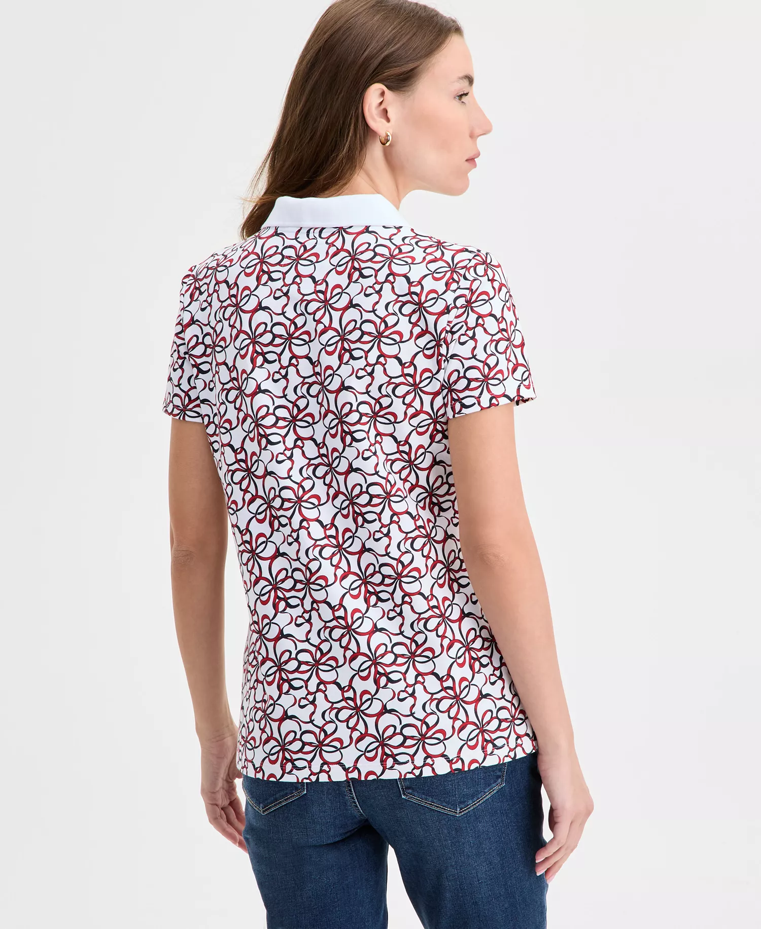 Nautica Women's Ribbons Short-Sleeve Polo Shirt - Bright White Multi - L