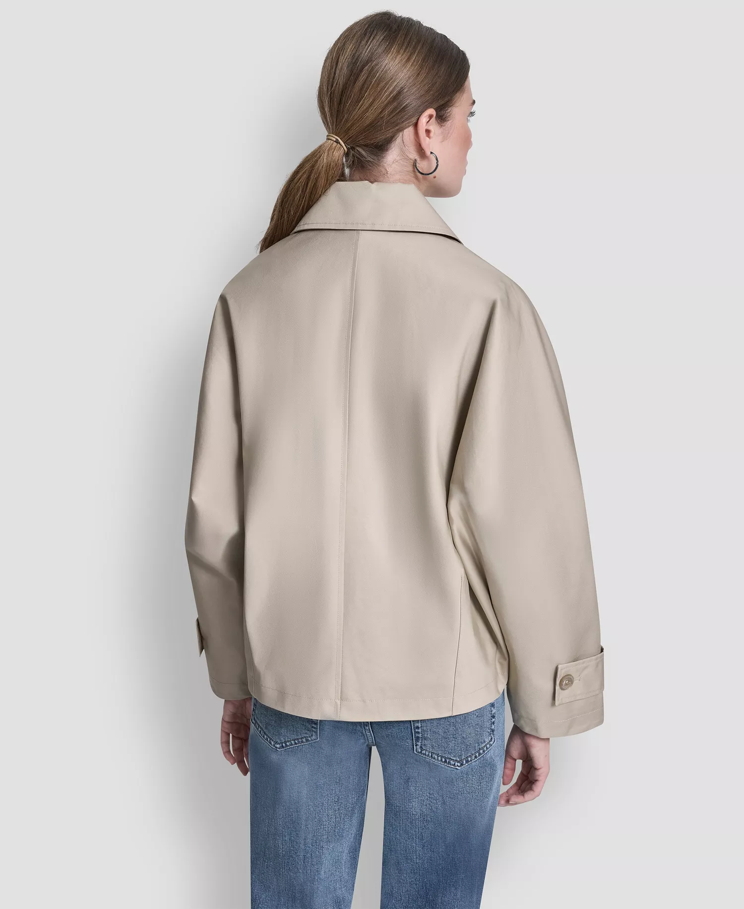 Women's Short Single Breasted Dolman Sleeve Military Trench Jacket - Pebble - L - Regular