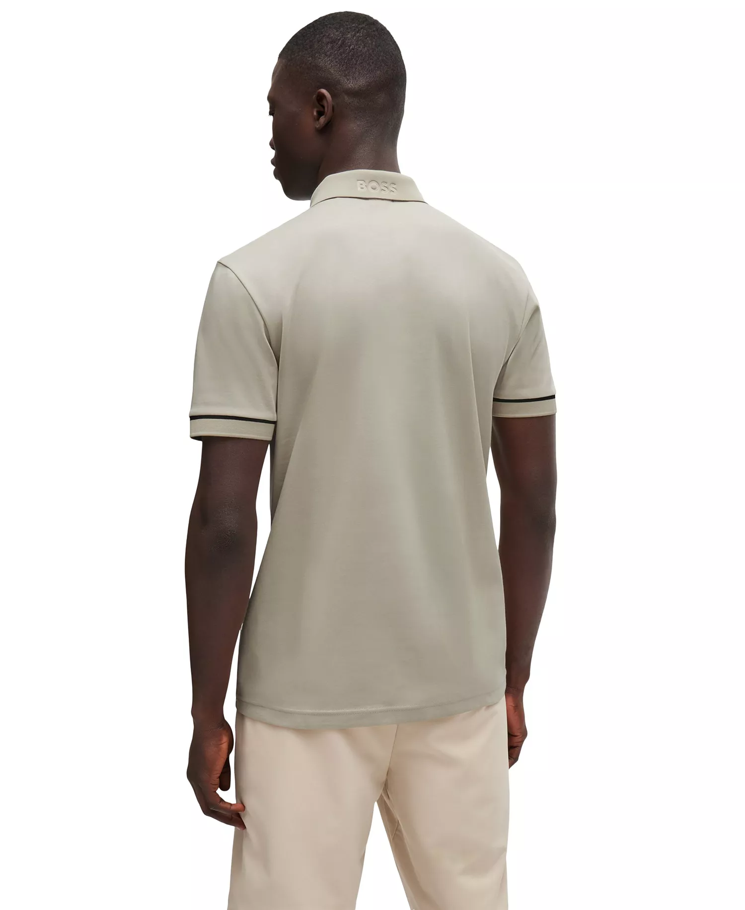 Men's Contrast Trim Slim-Fit Polo Shirt - Light Beige - XXXL